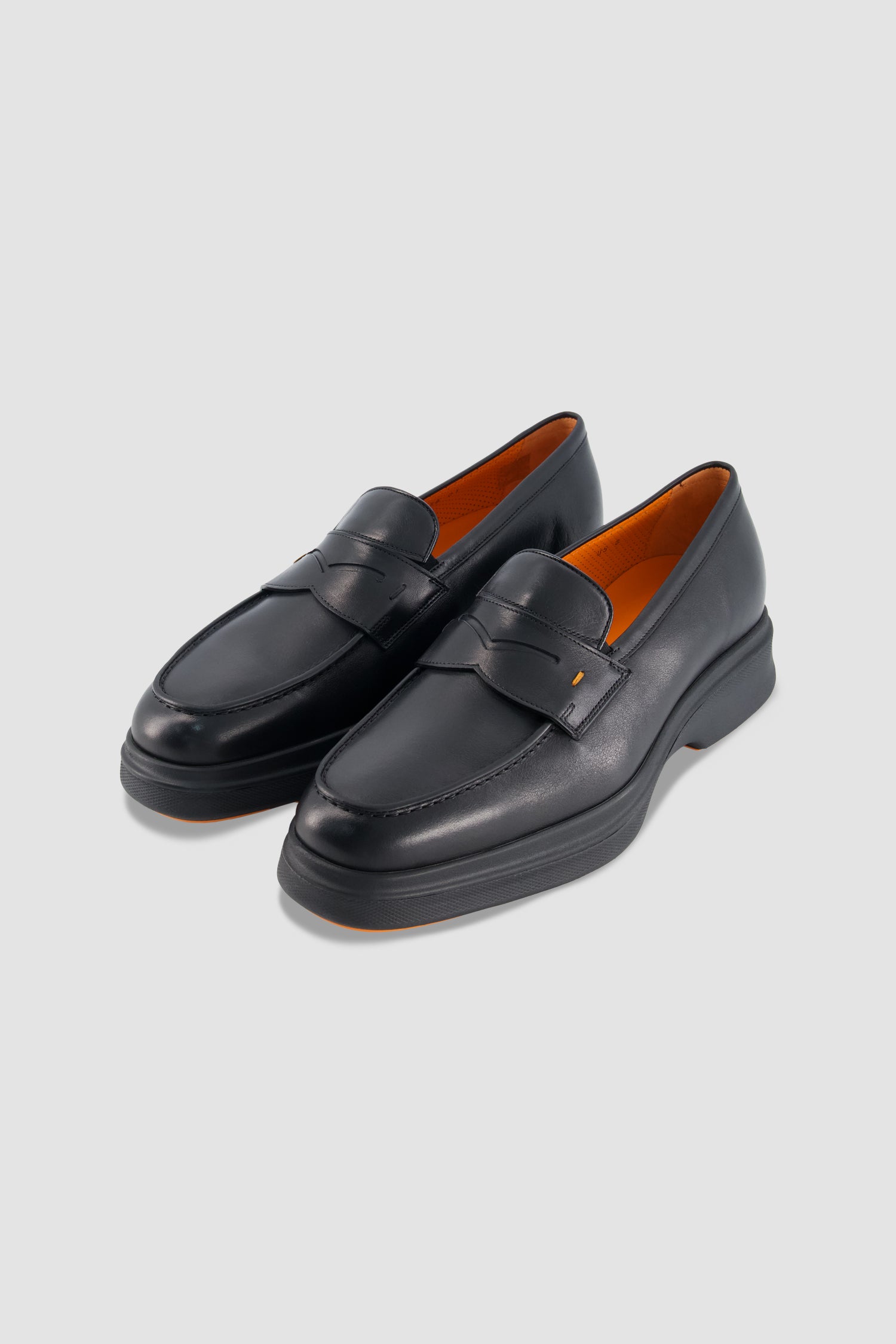 Santoni Black Leather Penny Loafer