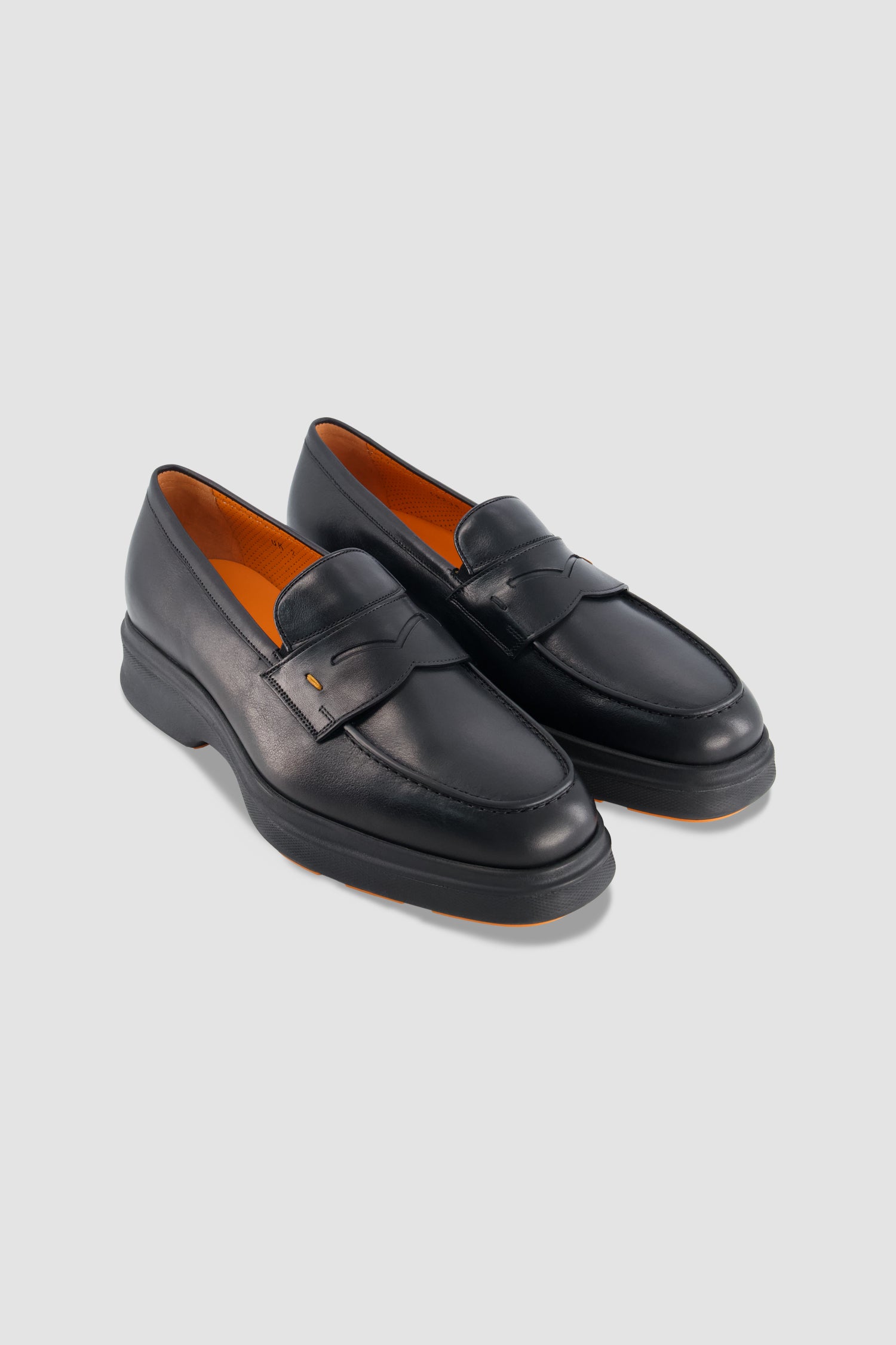 Santoni Black Leather Penny Loafer