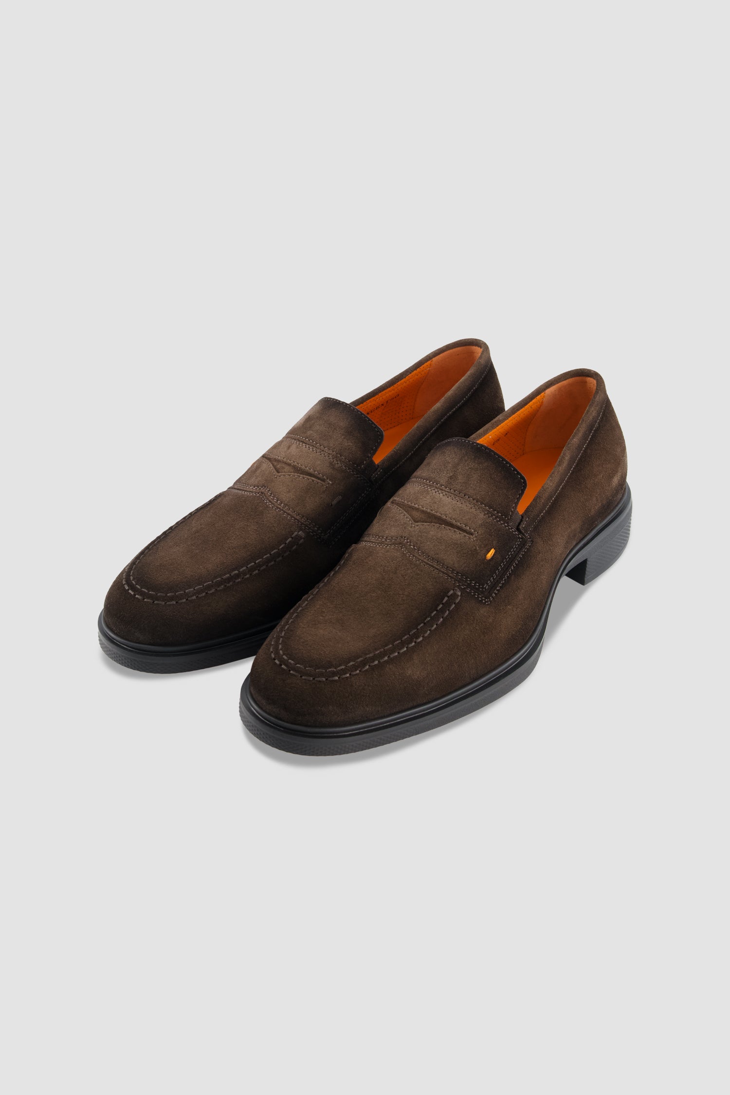 Santoni Brown Suede Penny Loafer