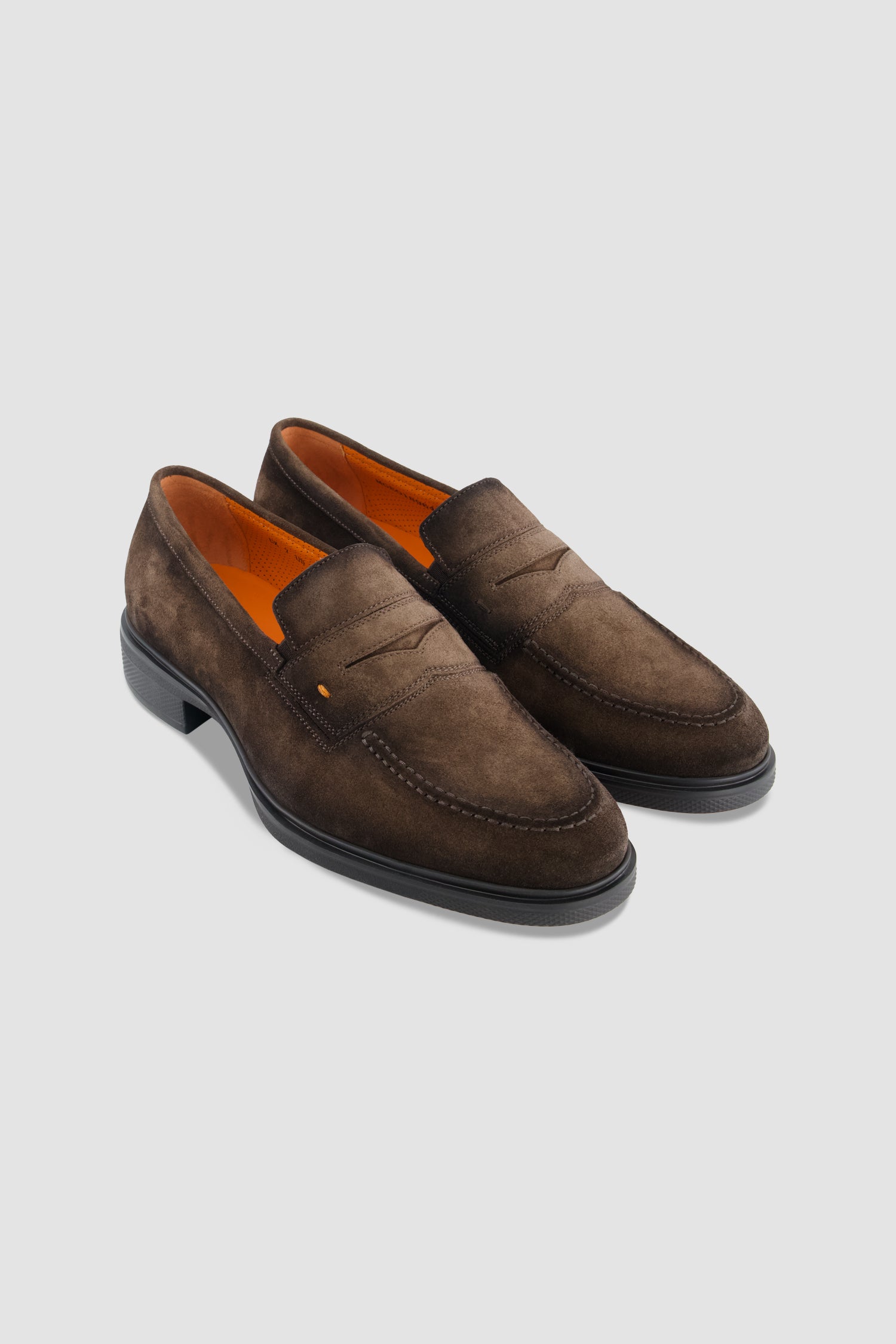 Santoni Brown Suede Penny Loafer