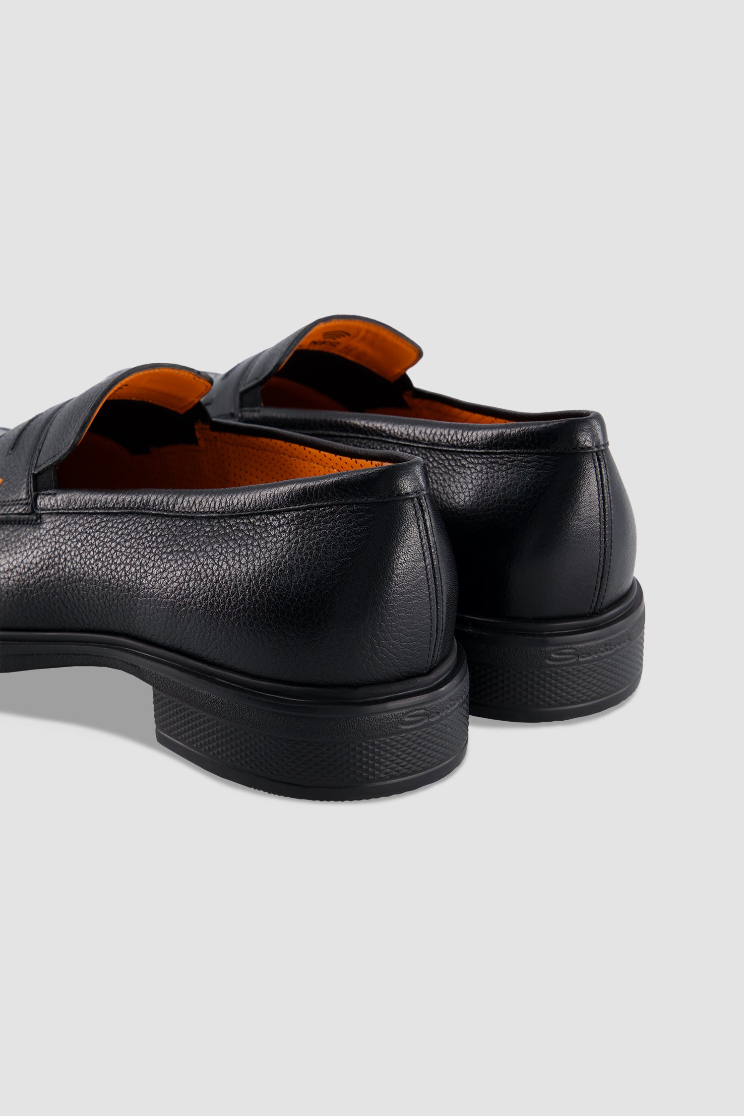 Santoni Black Leather Penny Loafer