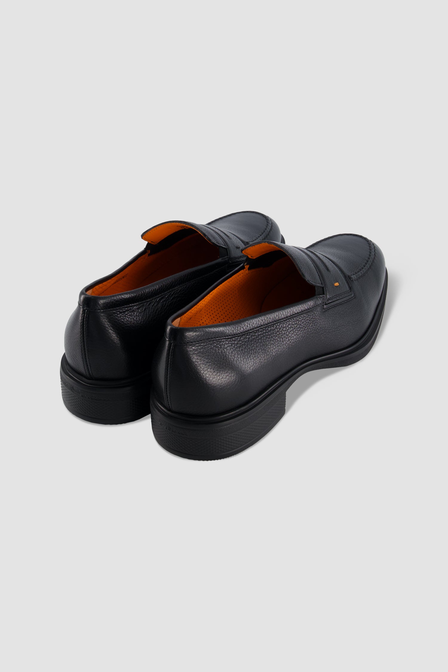Santoni Black Leather Penny Loafer