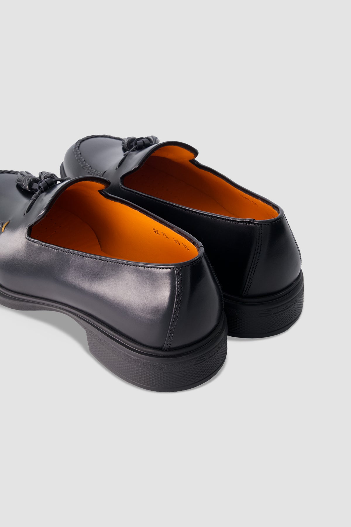 Santoni Black Leather Tassel Loafers