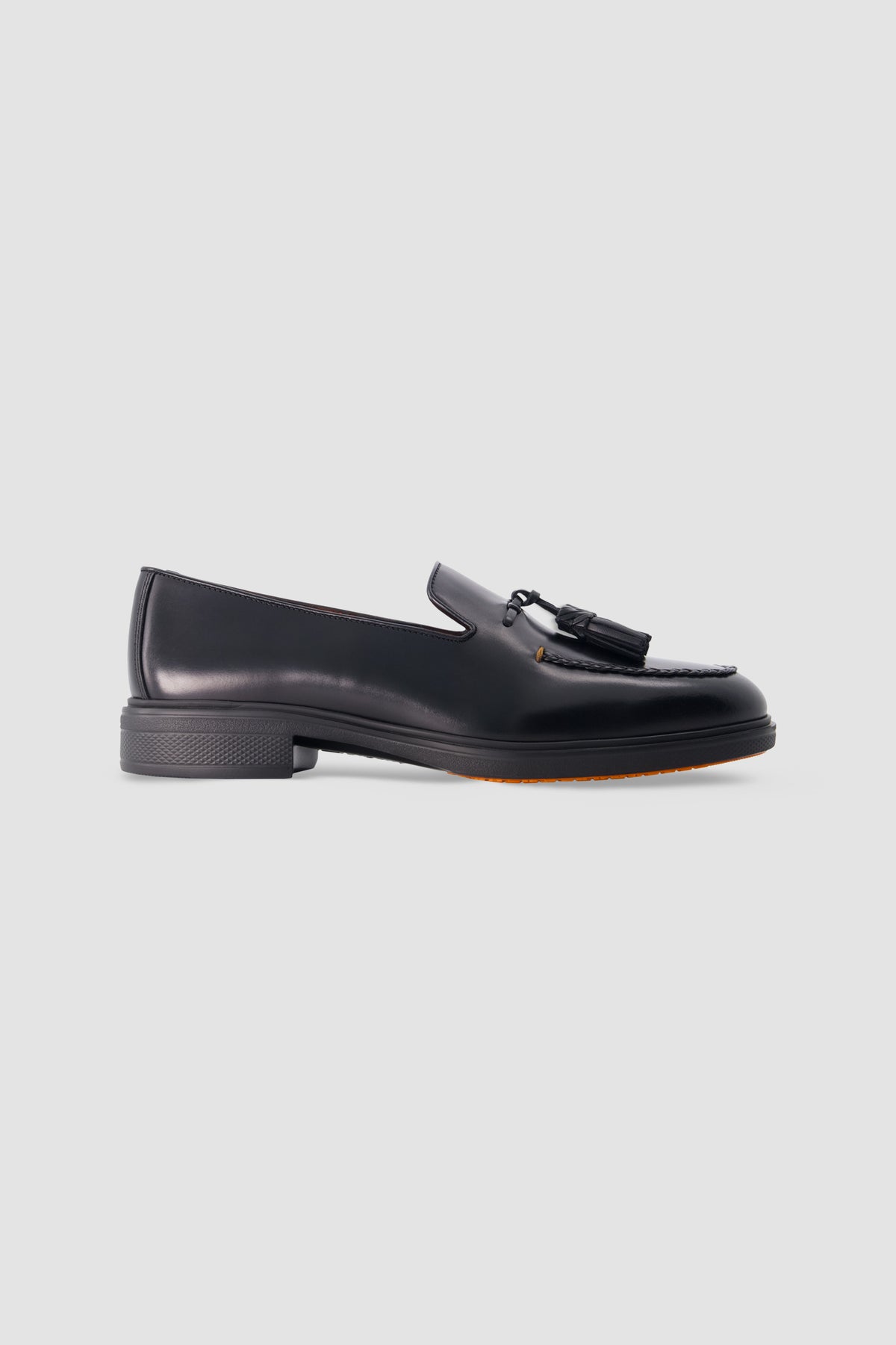 Santoni Black Leather Tassel Loafers