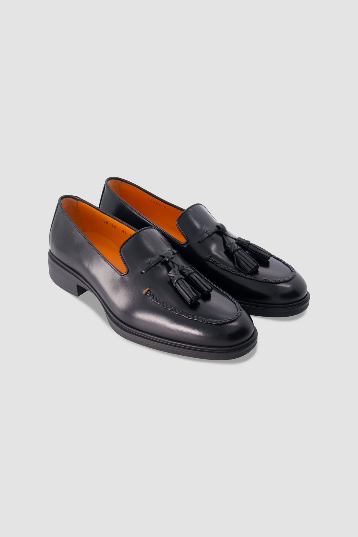 Santoni Black Leather Tassel Loafers