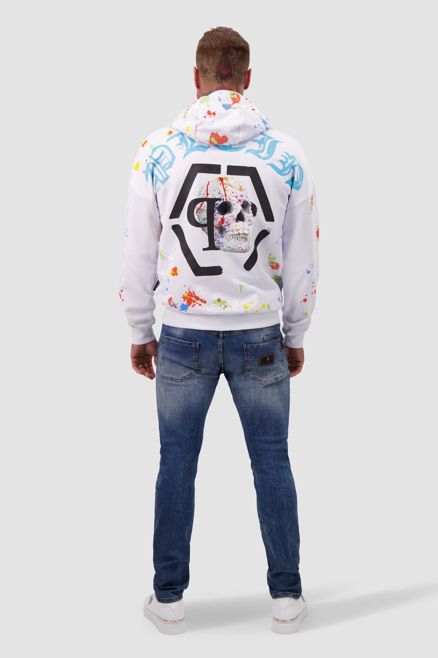 Philipp Plein White Dripping Skull Hoodie