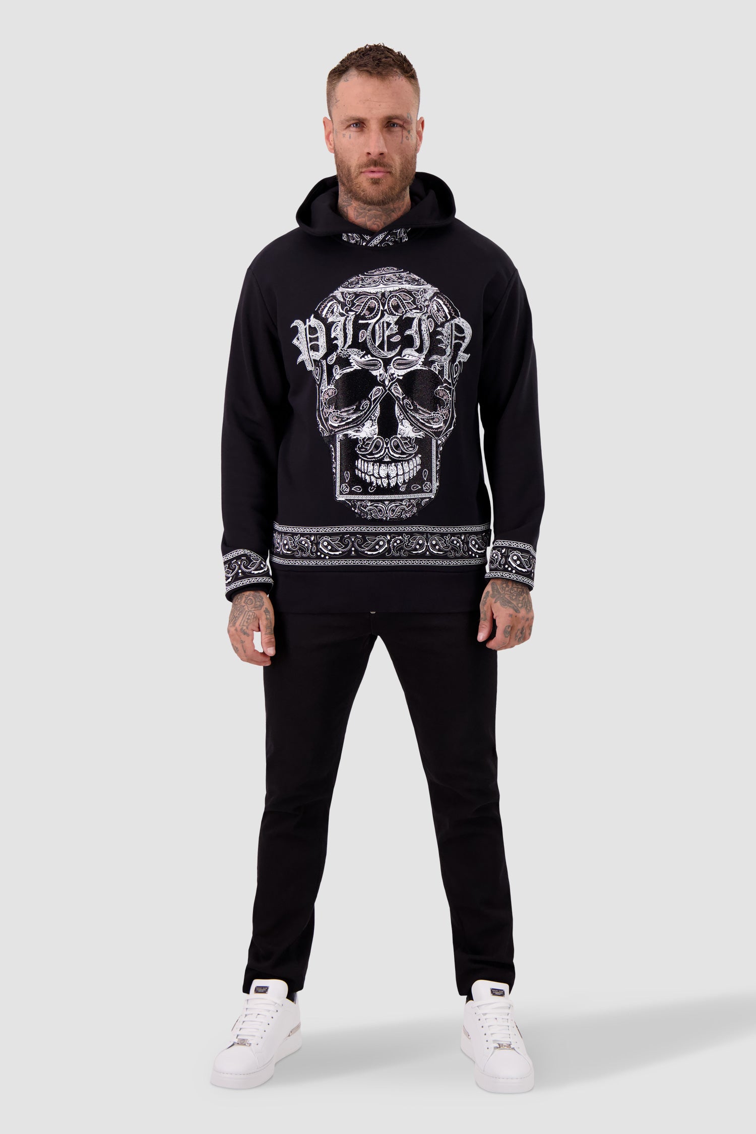 Philipp Plein Black Paisley Strass Hoodie