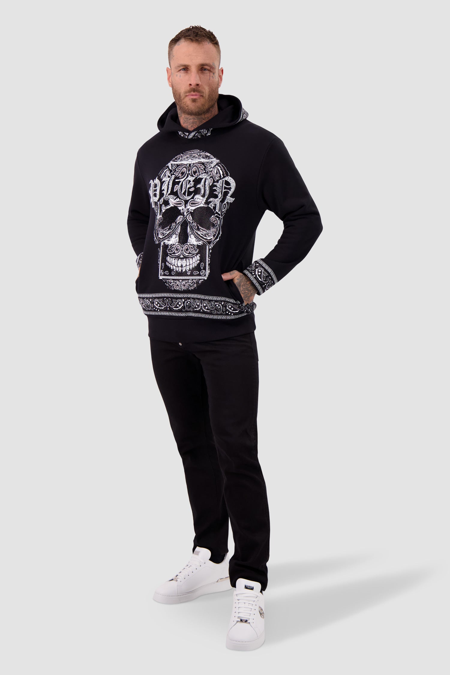 Philipp Plein Black Paisley Strass Hoodie