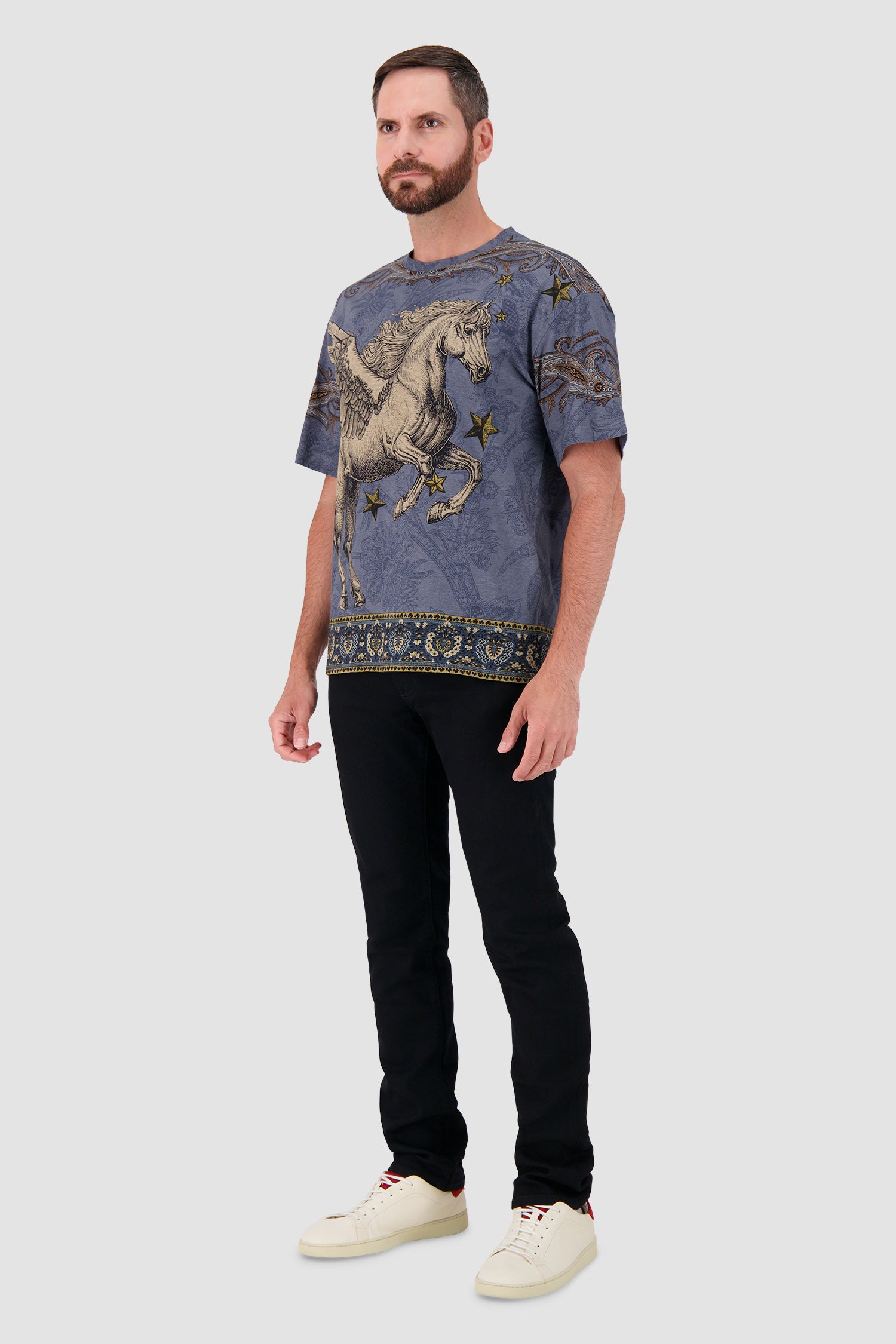 Etro Milano Blue Pegasus Graphic Crew Neck T-Shirt