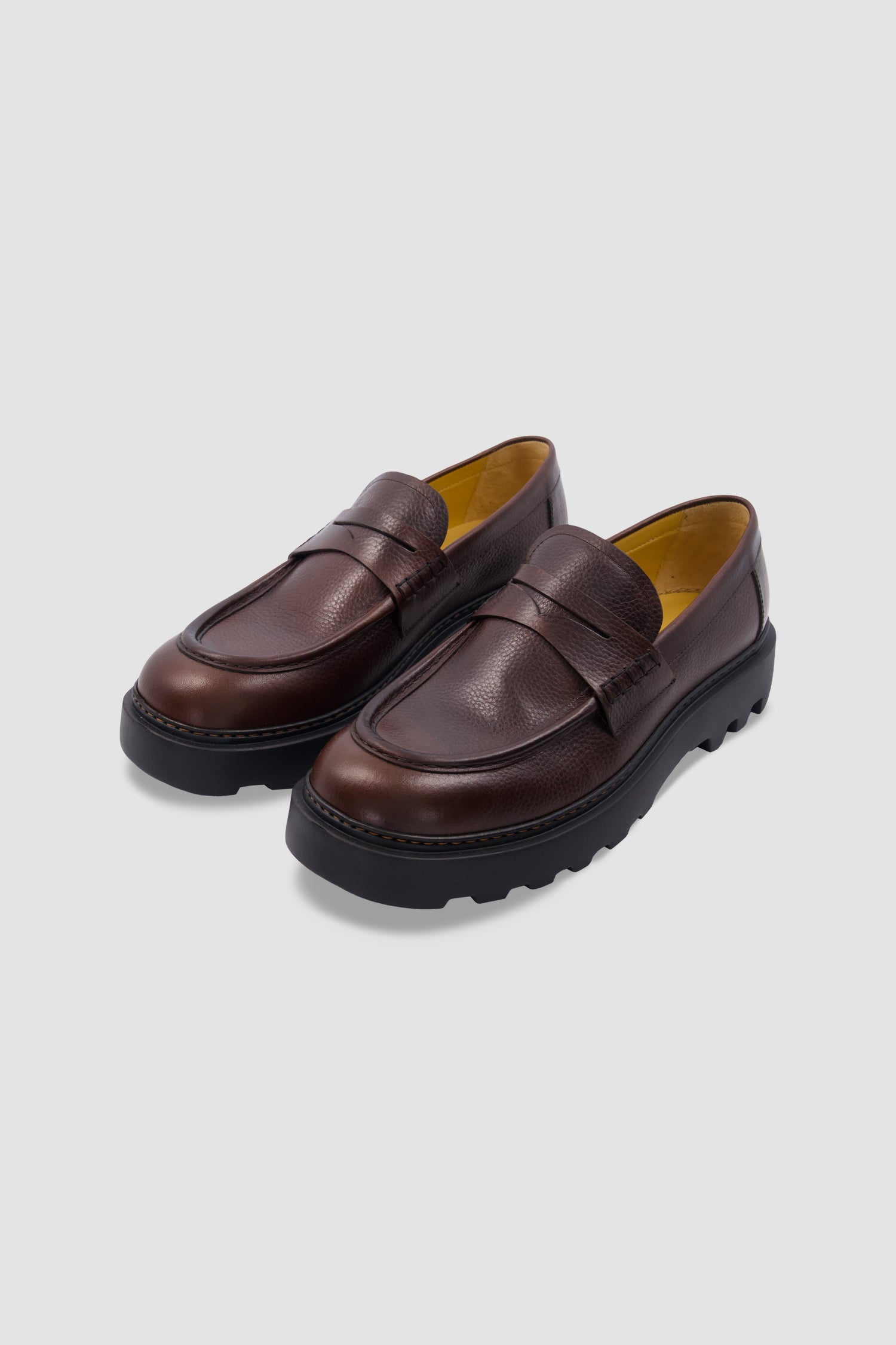 Testoni Brown Grained Leather Penny Loafers
