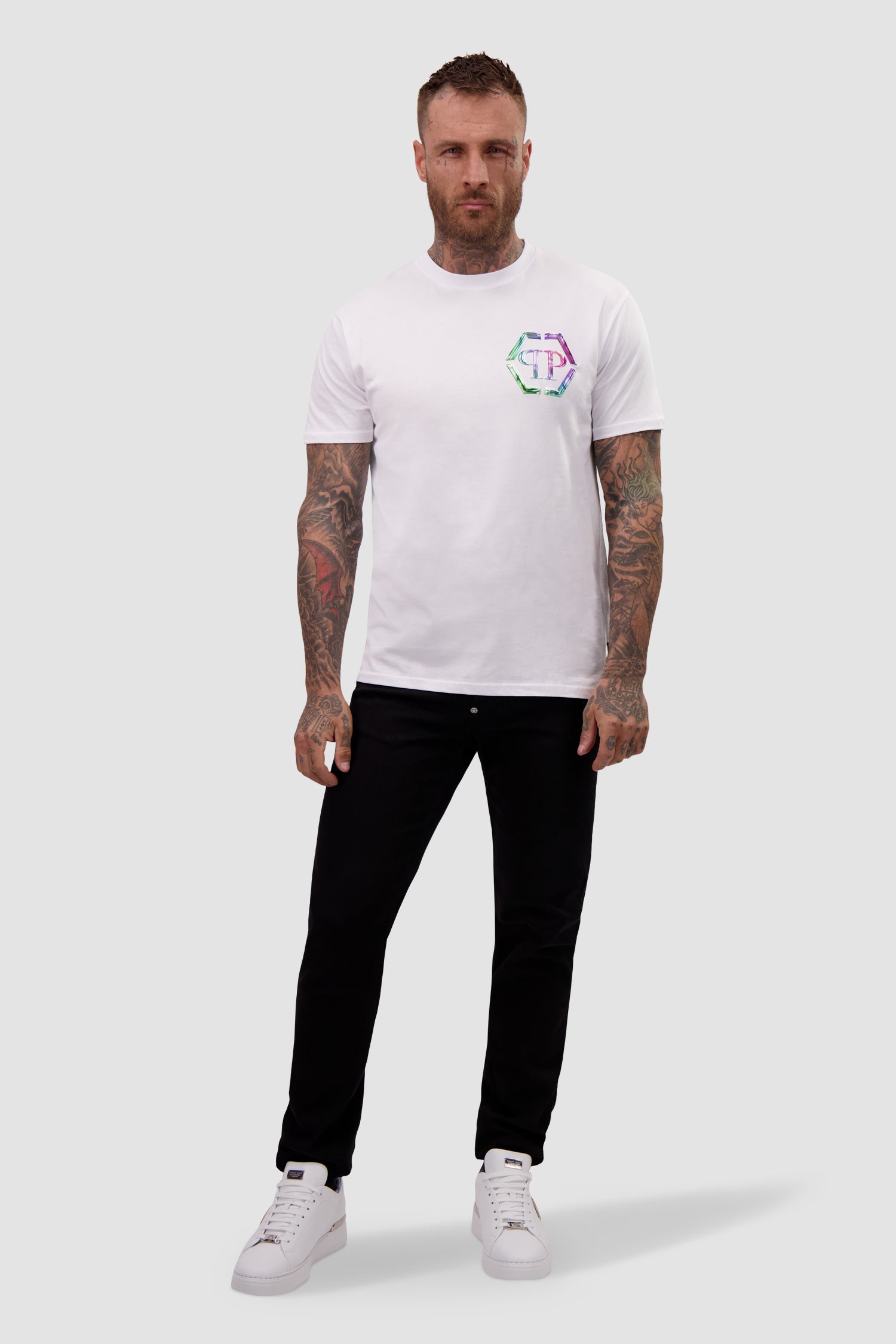 Philipp Plein White Round Neck SS PP Glass T-Shirt