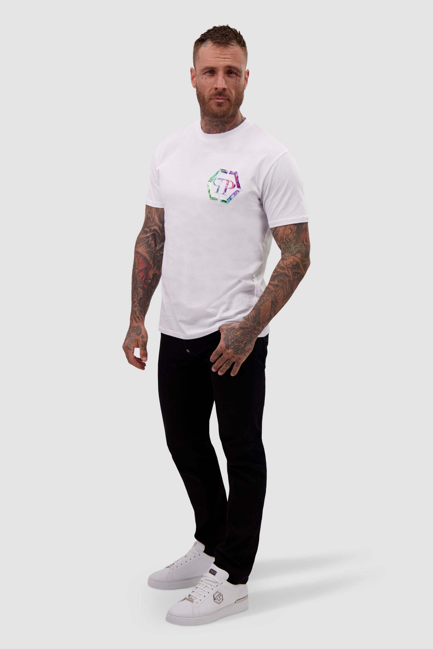 Philipp Plein White Round Neck SS PP Glass T-Shirt