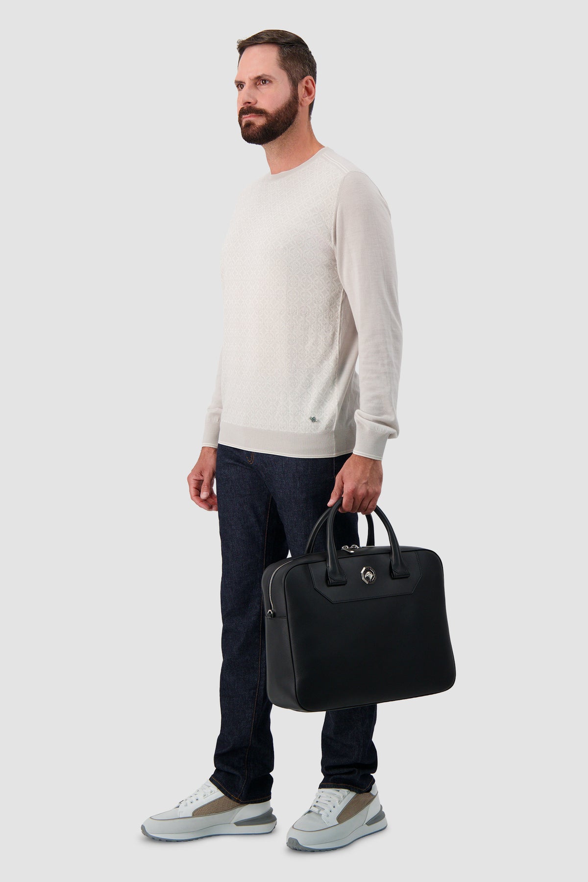 Stefano Ricci Black Calfskin Leather Trolley Business Bag