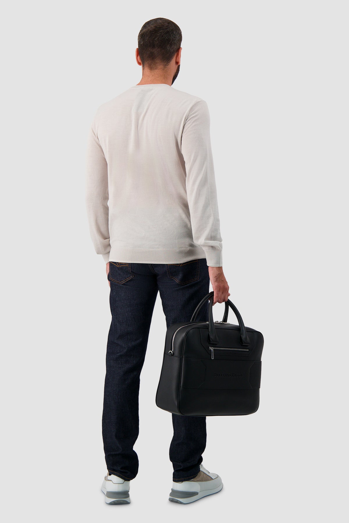 Stefano Ricci Black Calfskin Leather Trolley Business Bag
