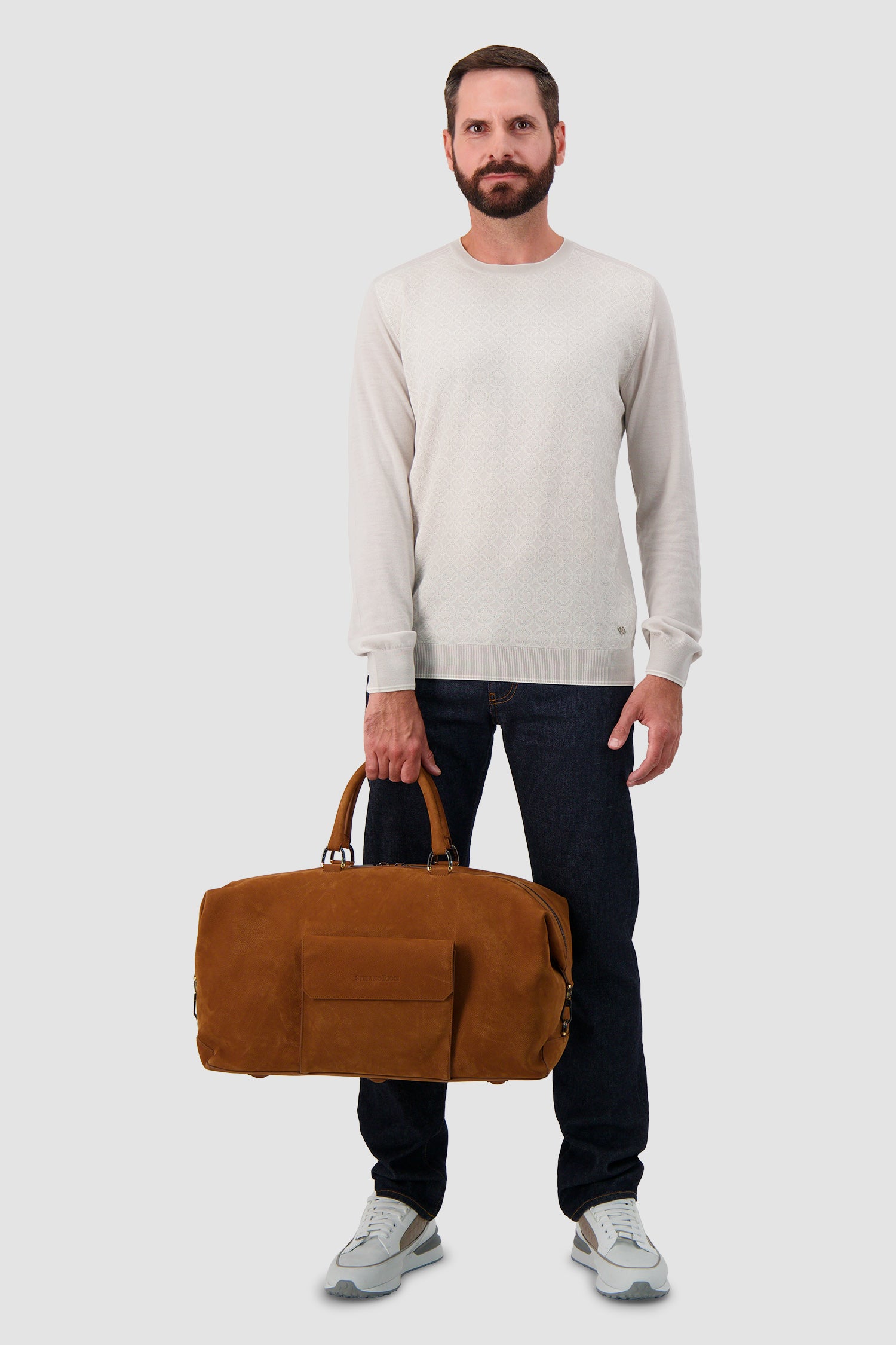 Stefano Ricci Camel Calfskin Leather Trolley Duffle Bag