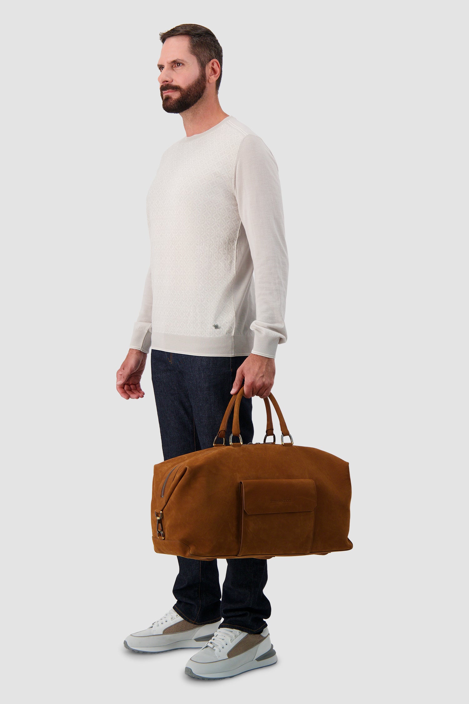 Stefano Ricci Camel Calfskin Leather Trolley Duffle Bag
