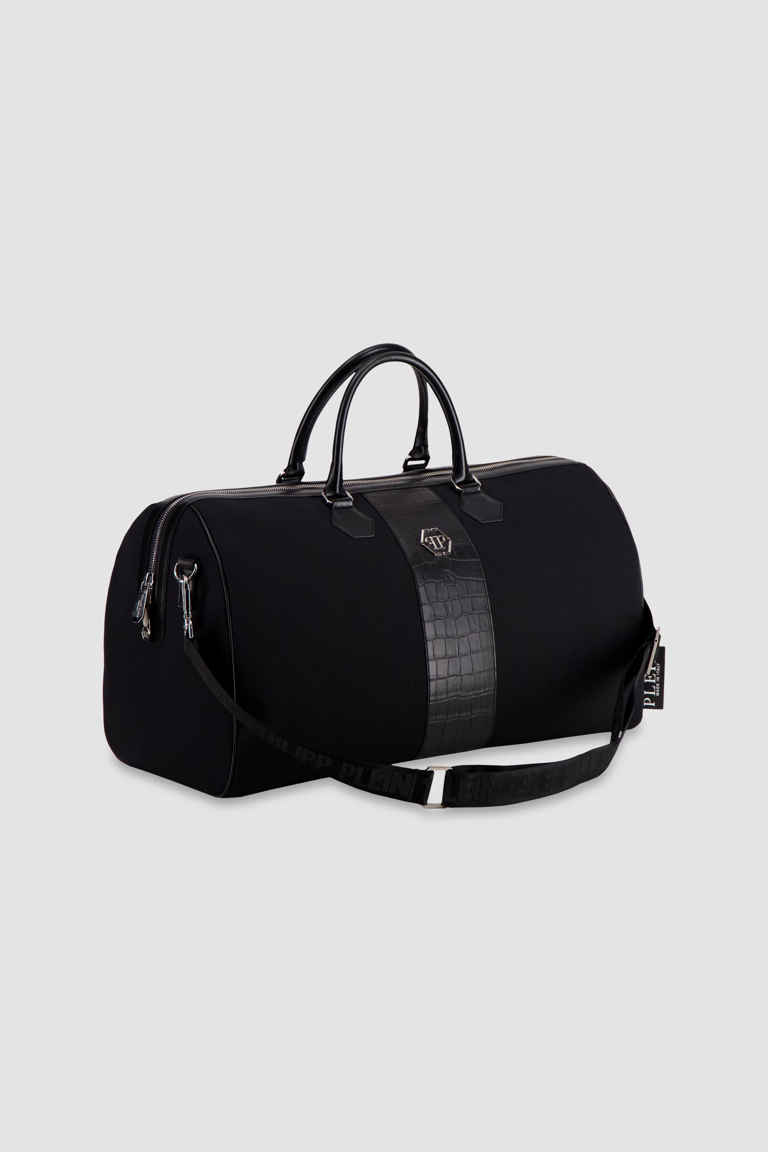 Philipp Plein Croco Effect Canvas Handle Bag