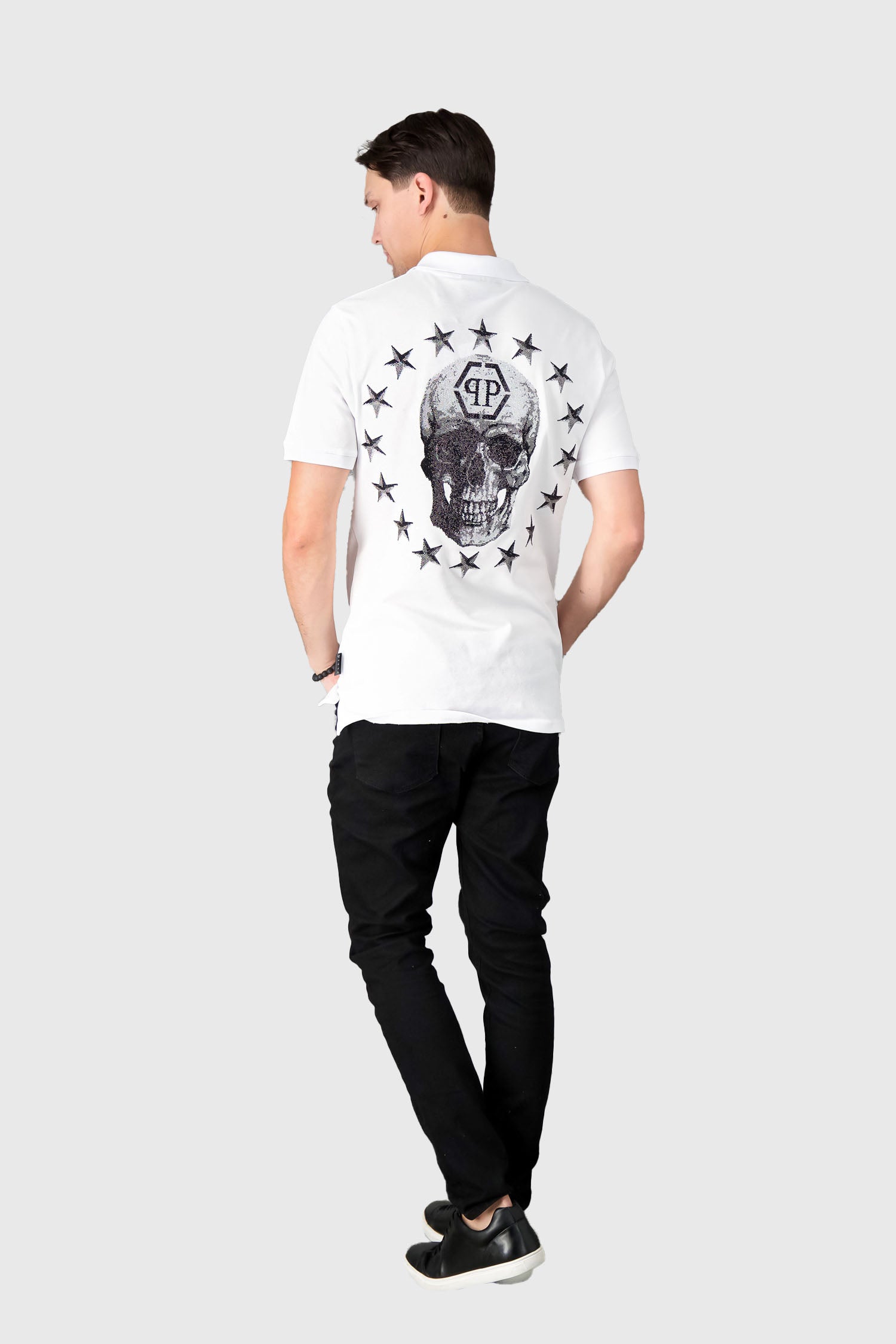 Philipp Plein White Stars and Skull Polo
