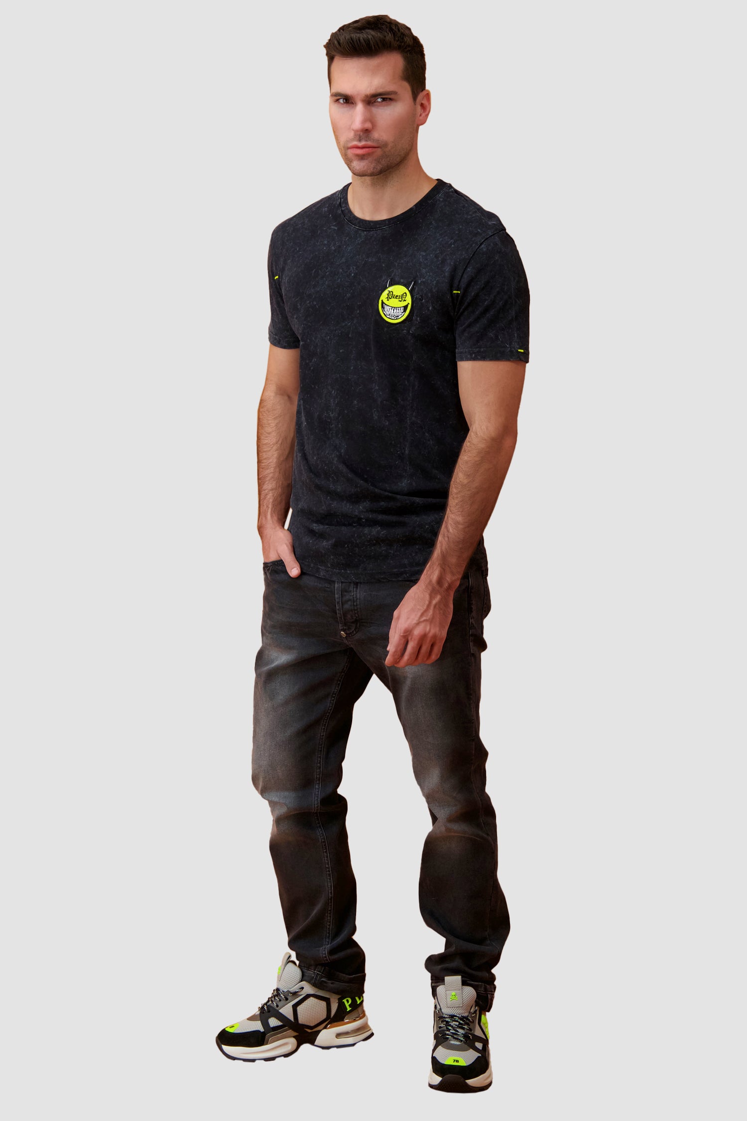 Philipp Plein Black Round Neck SS Evil Smile T-Shirt