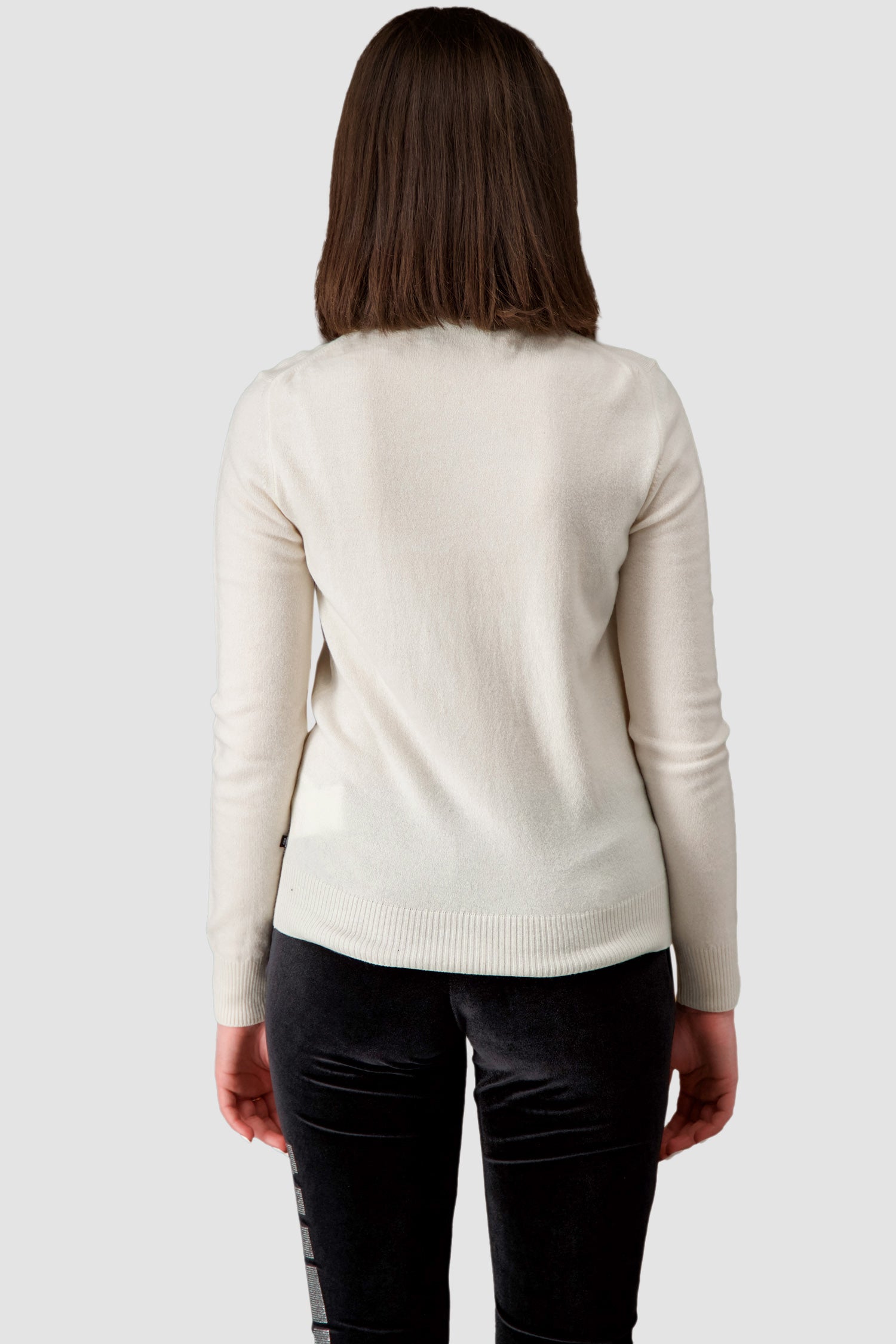 Philipp Plein White Round Neck LS Skull Crystal Pullover