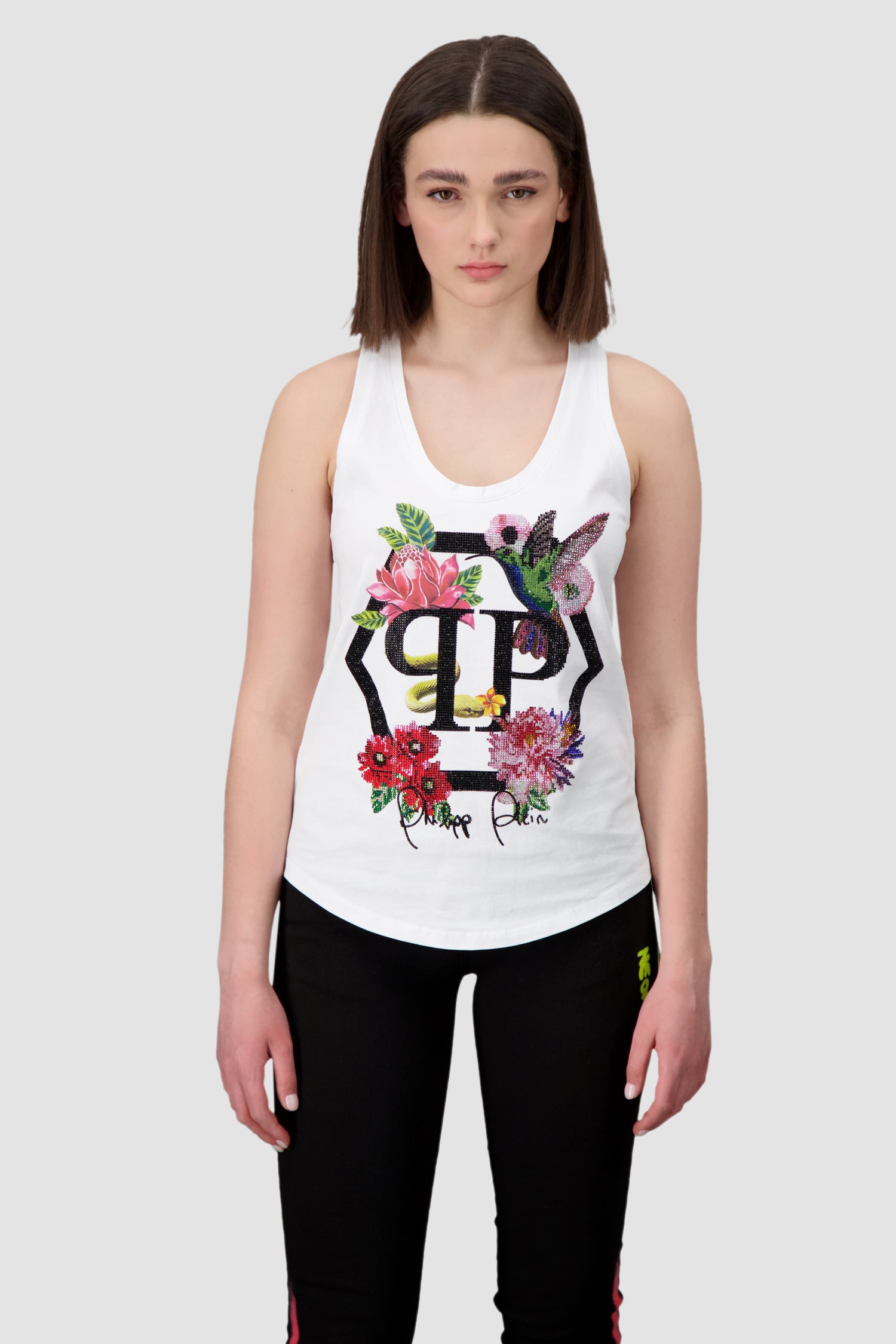 Philipp Plein White Flowers Tank Top