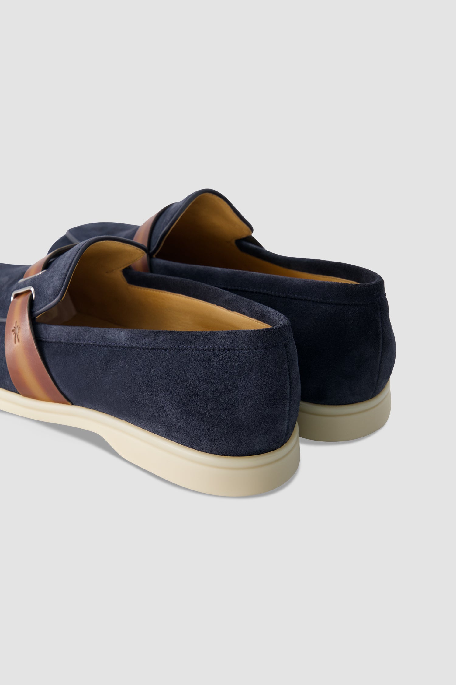 Corthay Navy Suede Leather Contrast Strap Loafers
