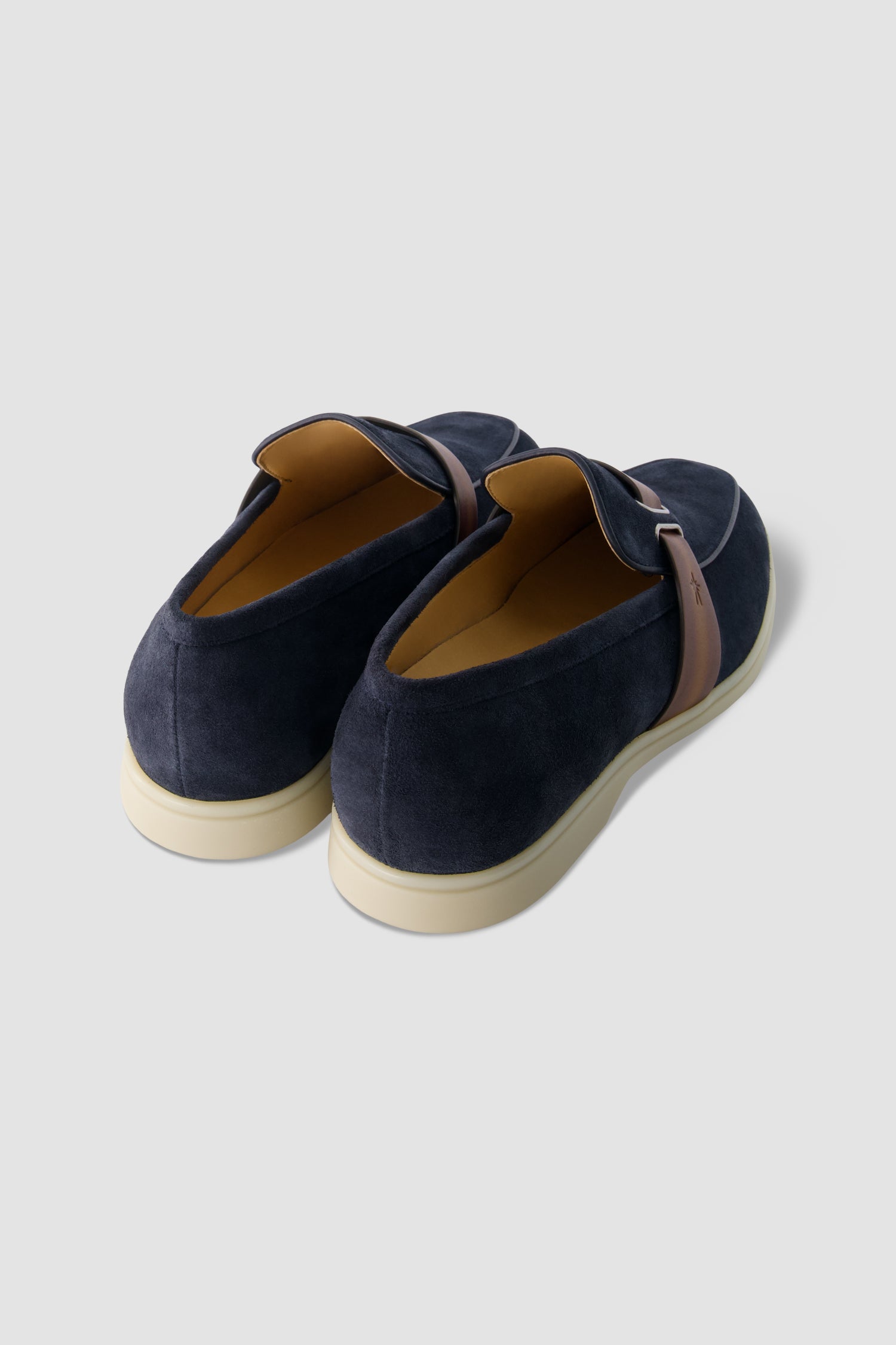 Corthay Navy Suede Leather Contrast Strap Loafers