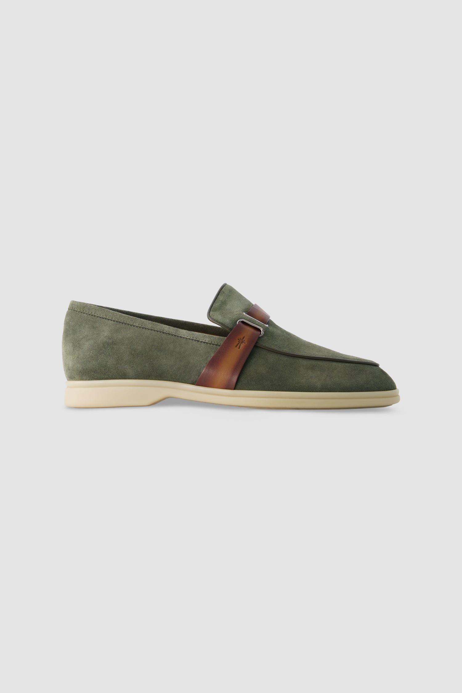 Corthay Green Suede Leather Contrast Strap Loafers