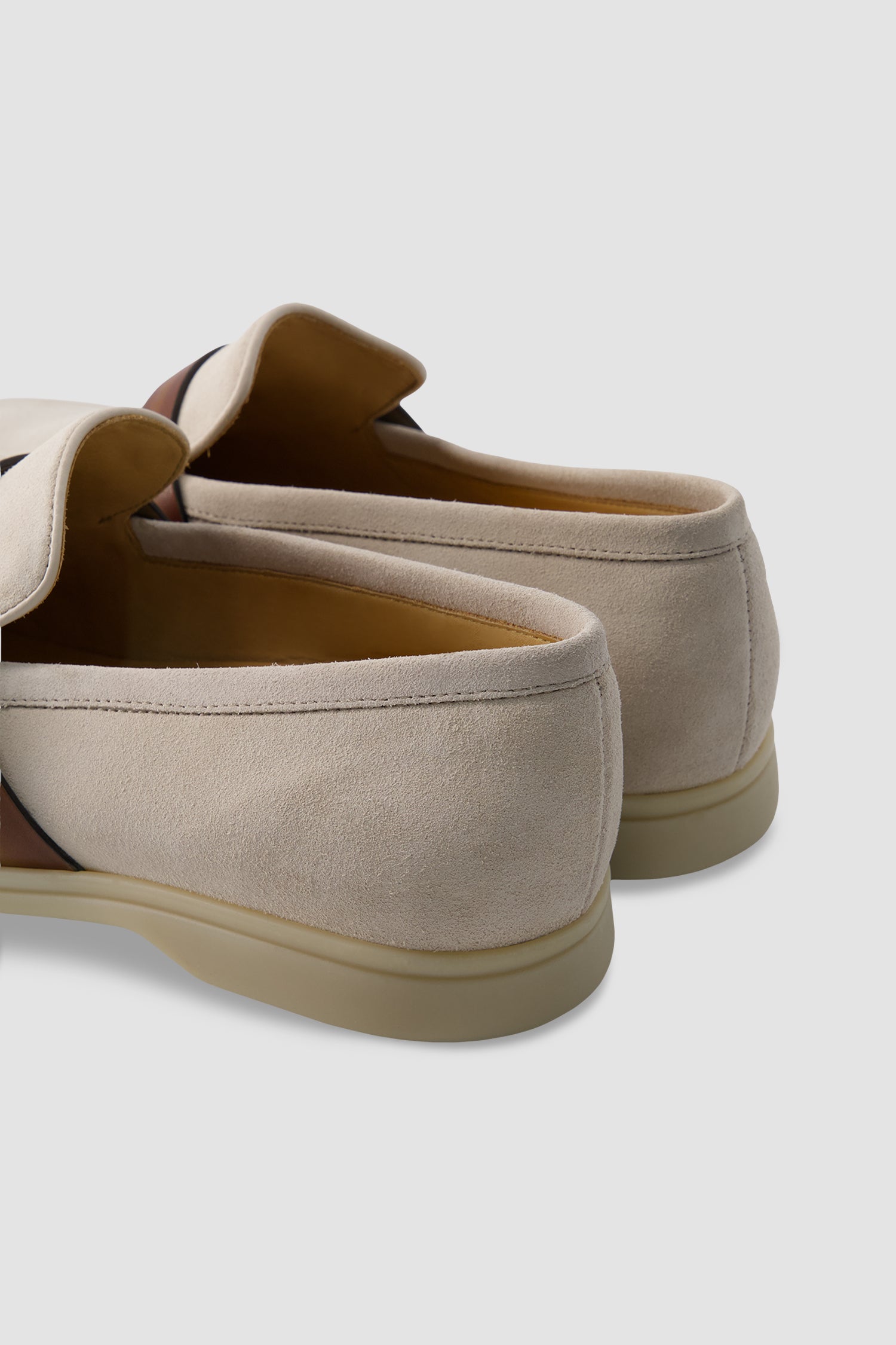 Corthay Beige Suede Leather Contrast Strap Loafers