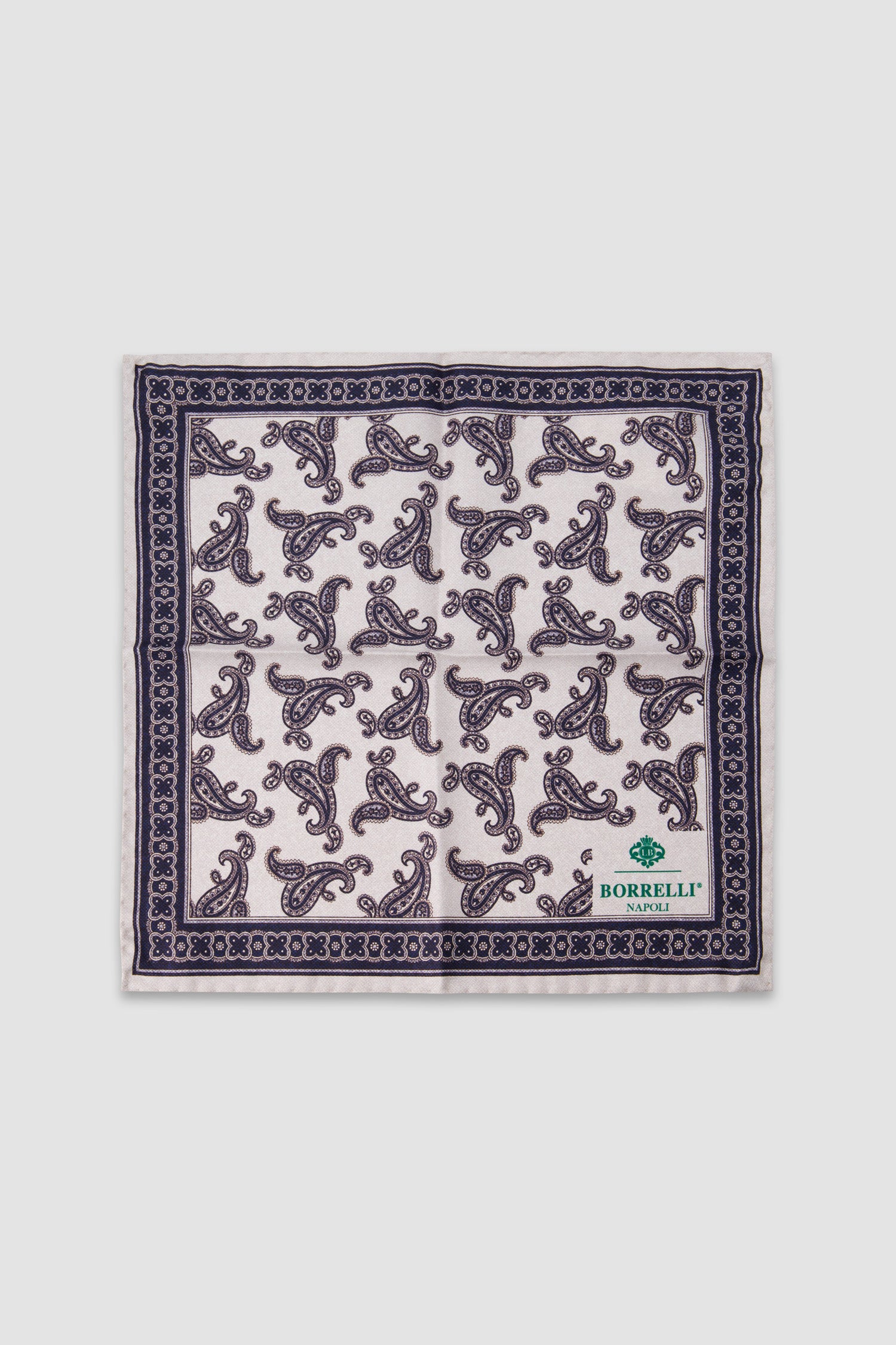 Luigi Borrelli Beige Silk Paisley Print Pocket Square