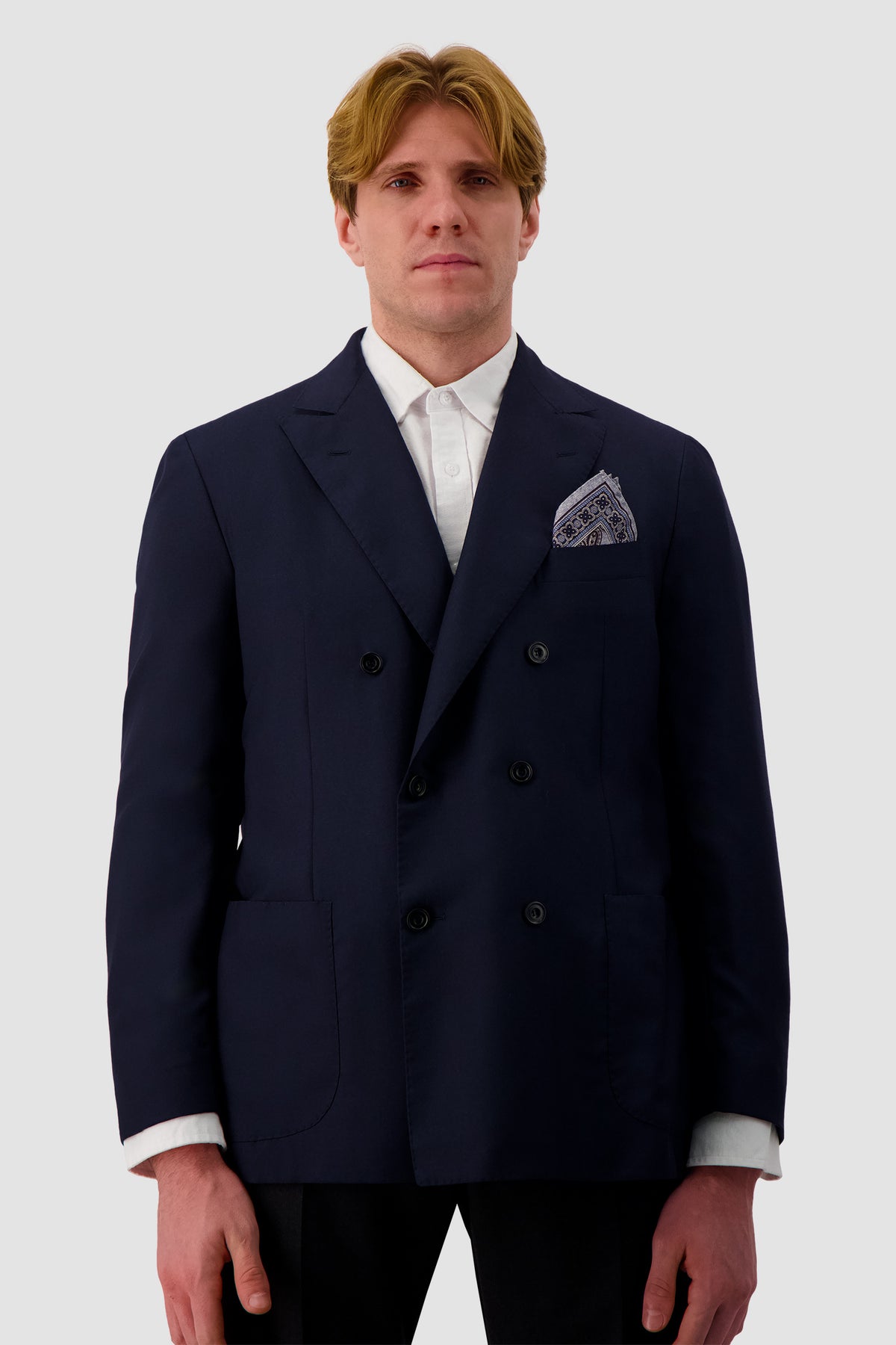 Luigi Borrelli Blue Silk Paisley Print Pocket Square