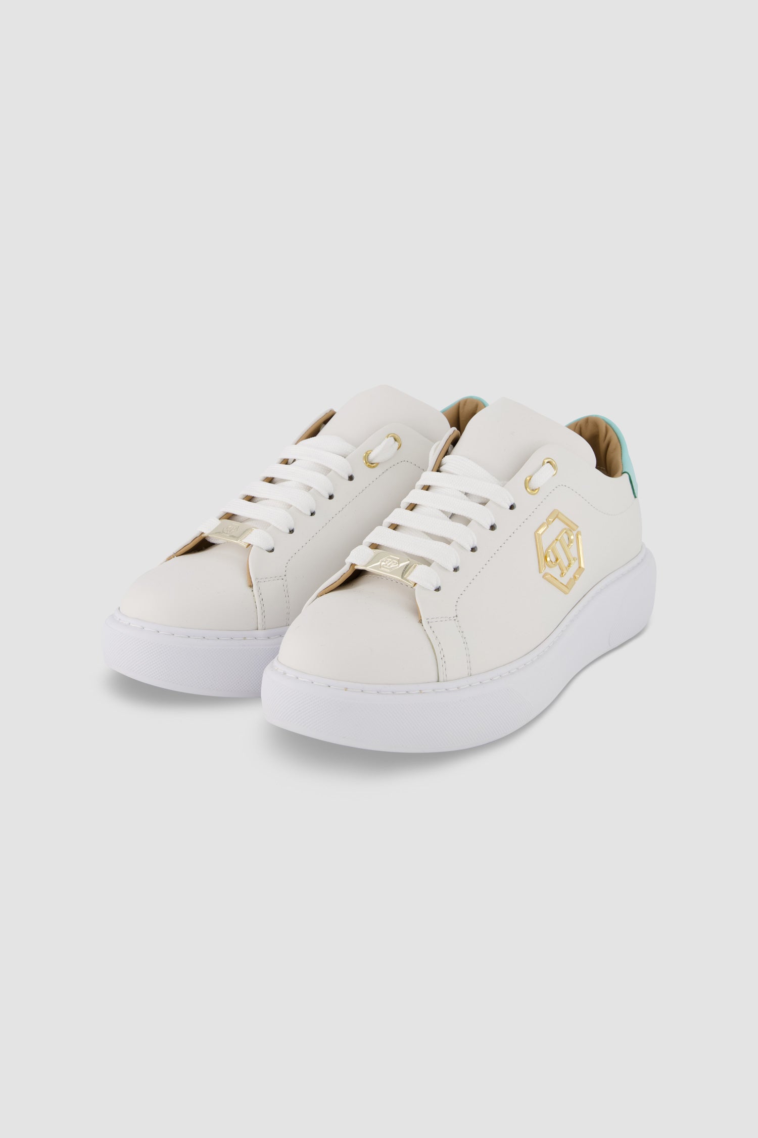 Philipp Plein White/Blue Lo-Top Hexagon Sneakers