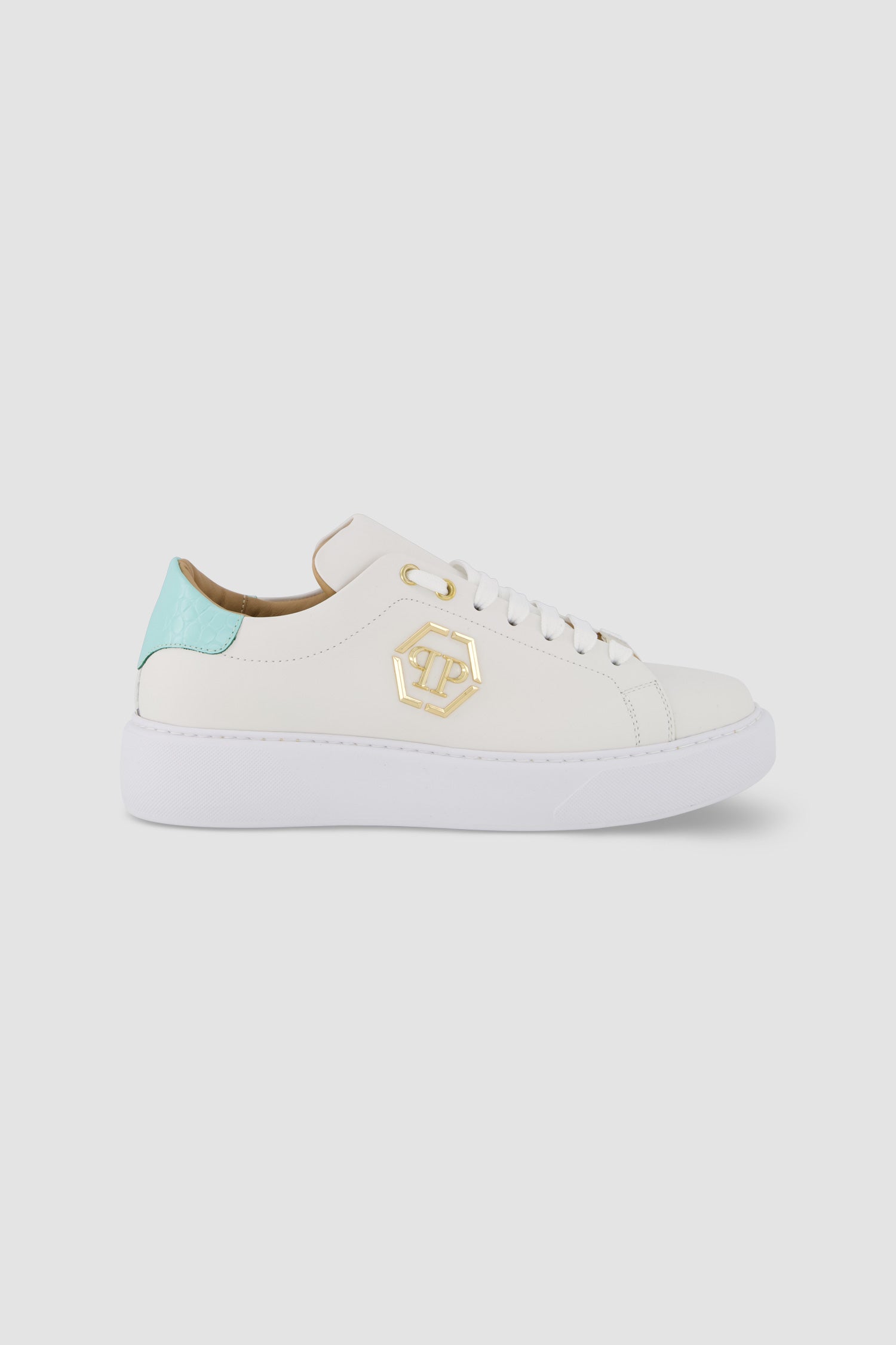 Philipp Plein White/Blue Lo-Top Hexagon Sneakers