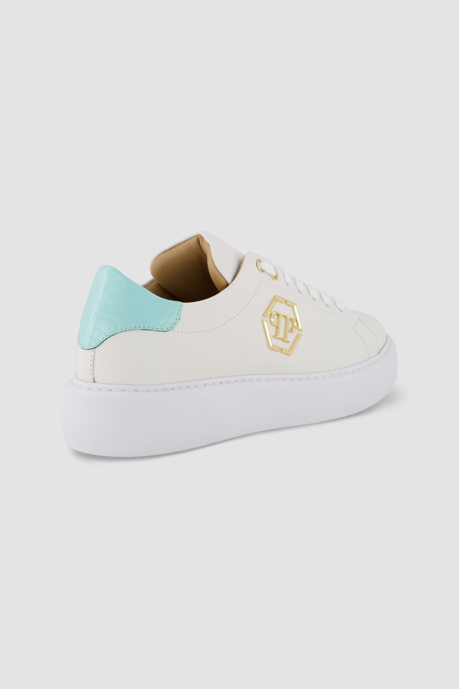 Philipp Plein White/Blue Lo-Top Hexagon Sneakers