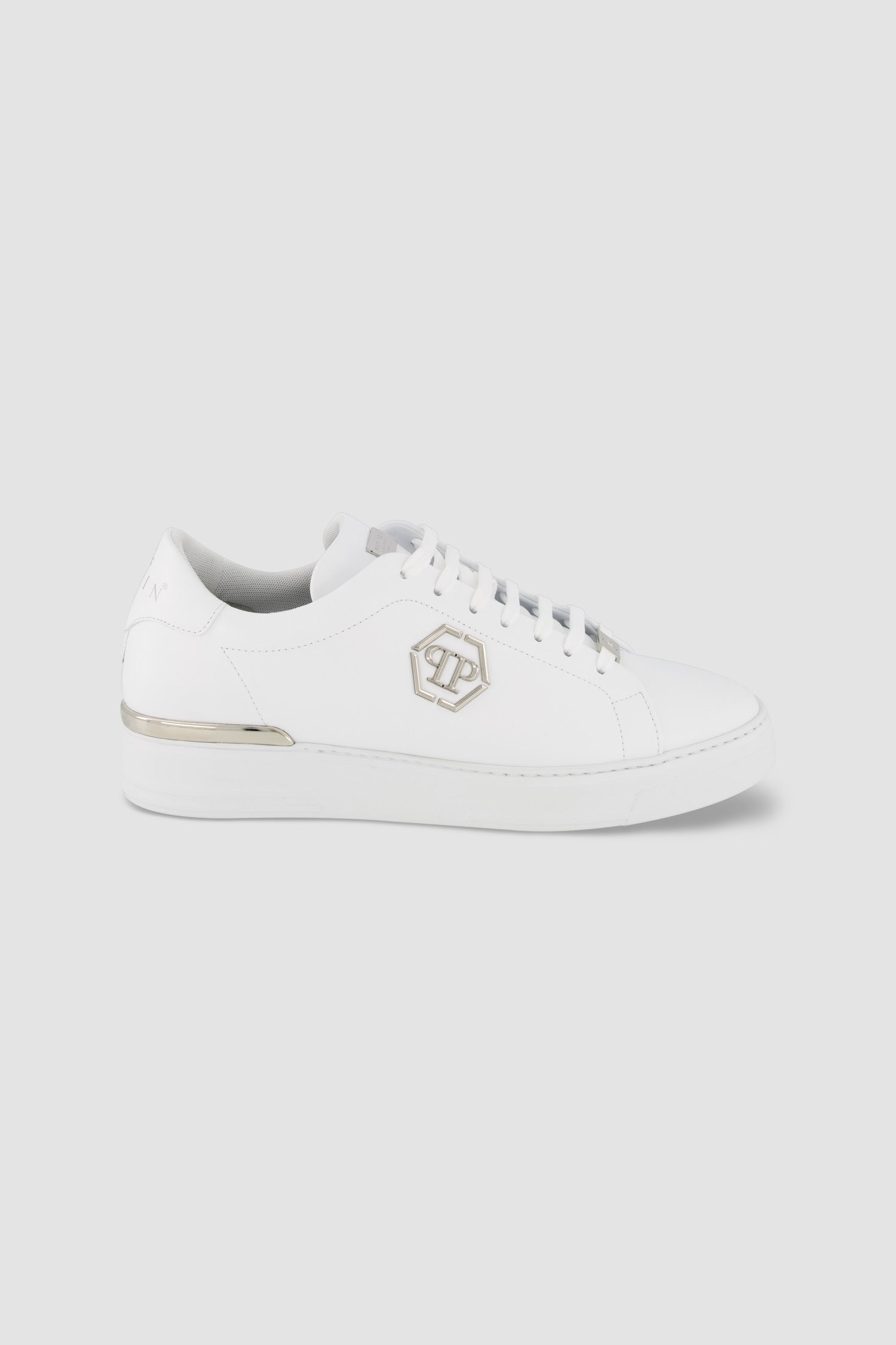Philipp Plein White Leather Lo-Top Hexagon Sneaker