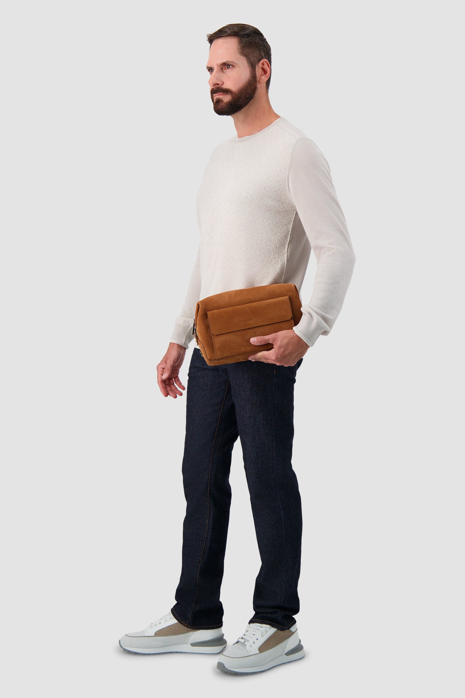Stefano Ricci Brown Vitello Leather Toiletry Bag