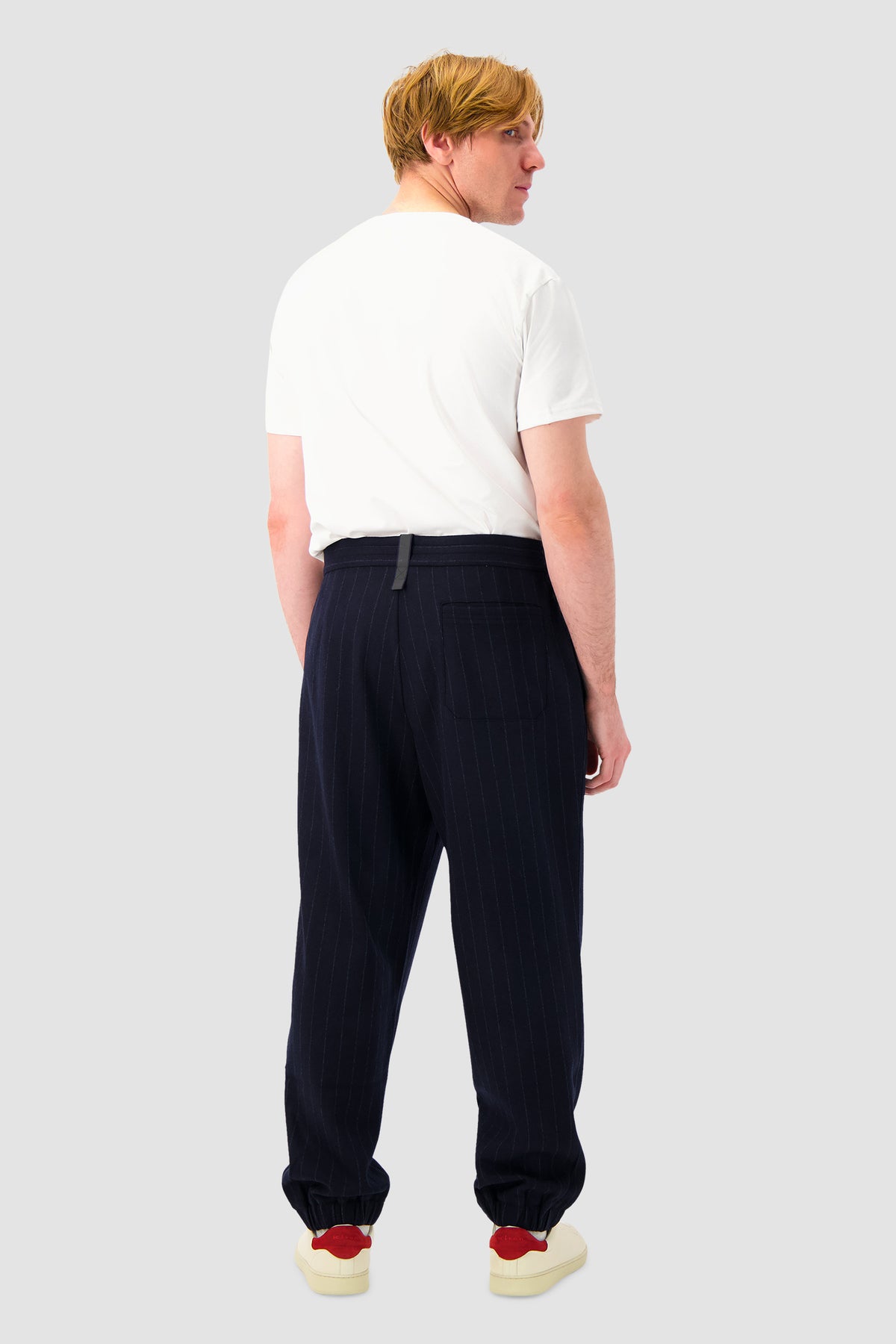 Sease Navy Virgin Wool Pinstripe Joggers