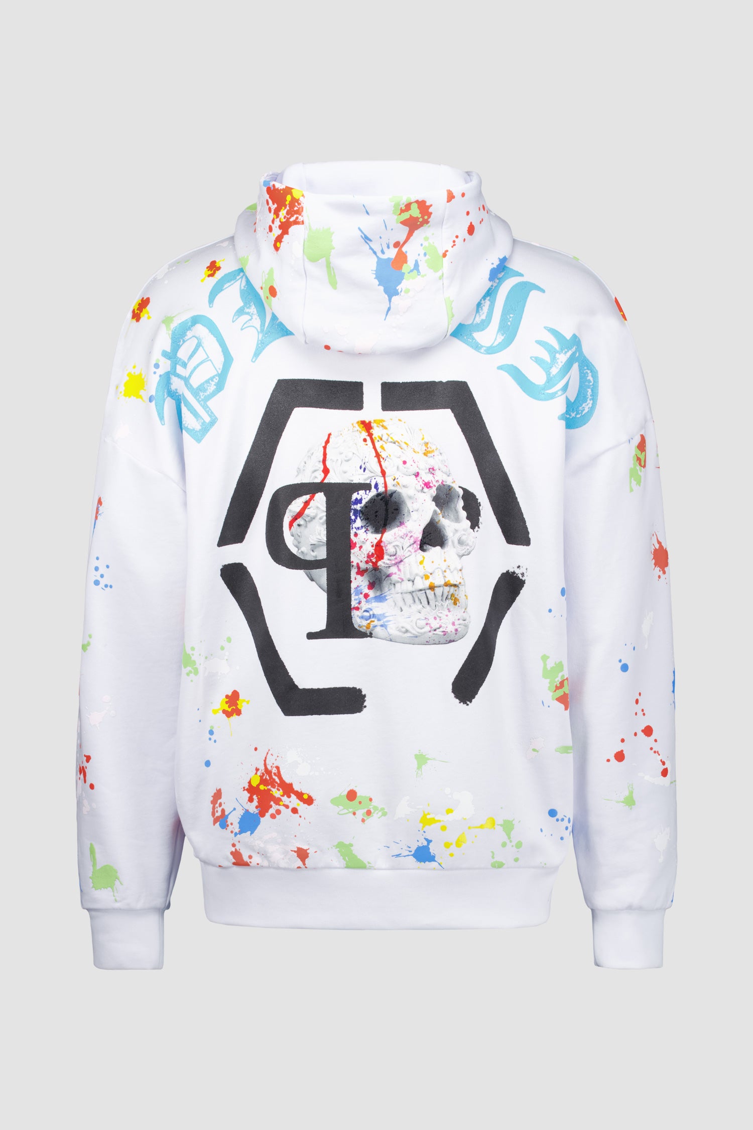 Philipp Plein White Dripping Skull Hoodie