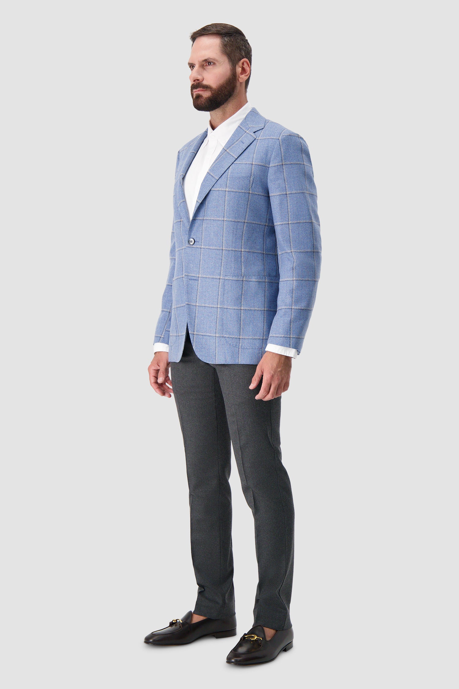 Sartorio Light Blue Plaid Wool/Cashmere Blazer
