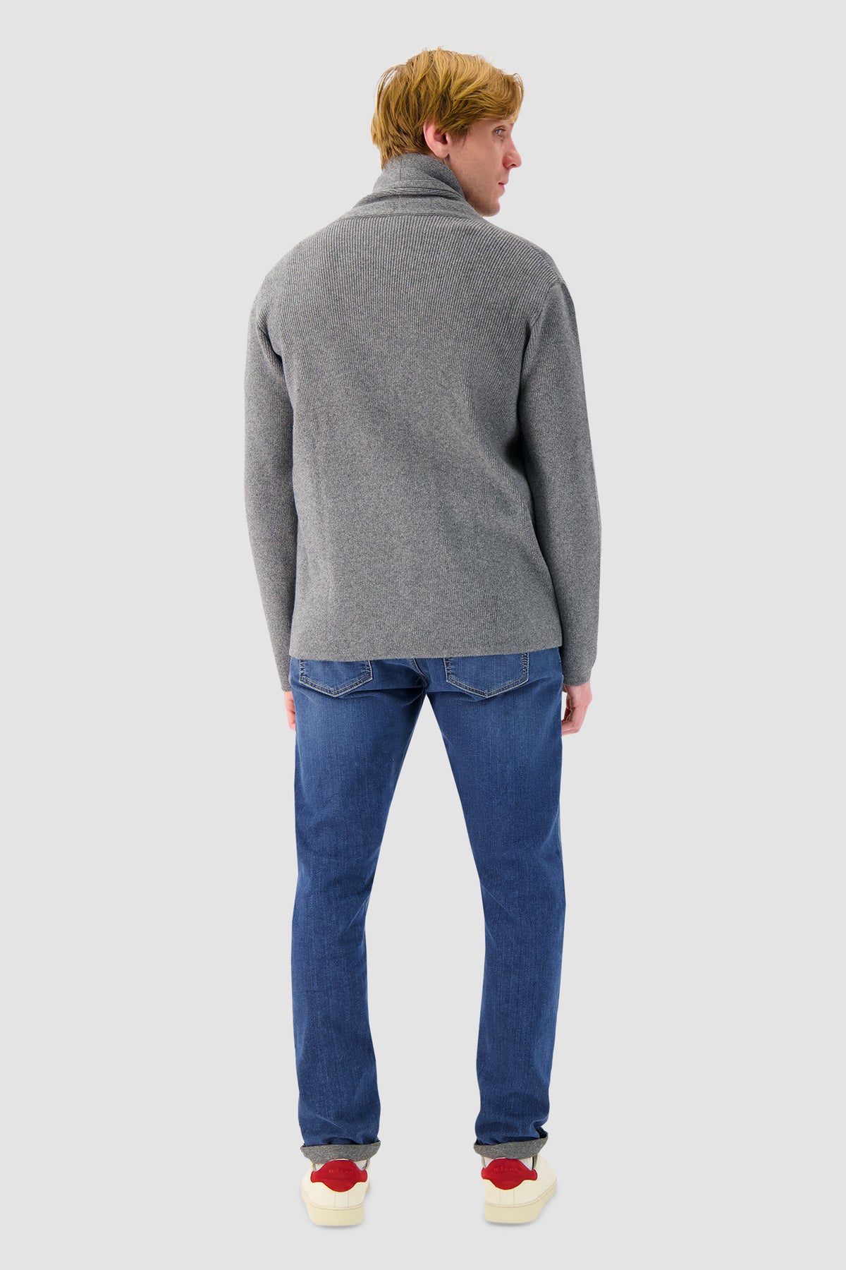 Sartorio Grey Wool Cashmere Ribbed Shawl Collar Cardigan