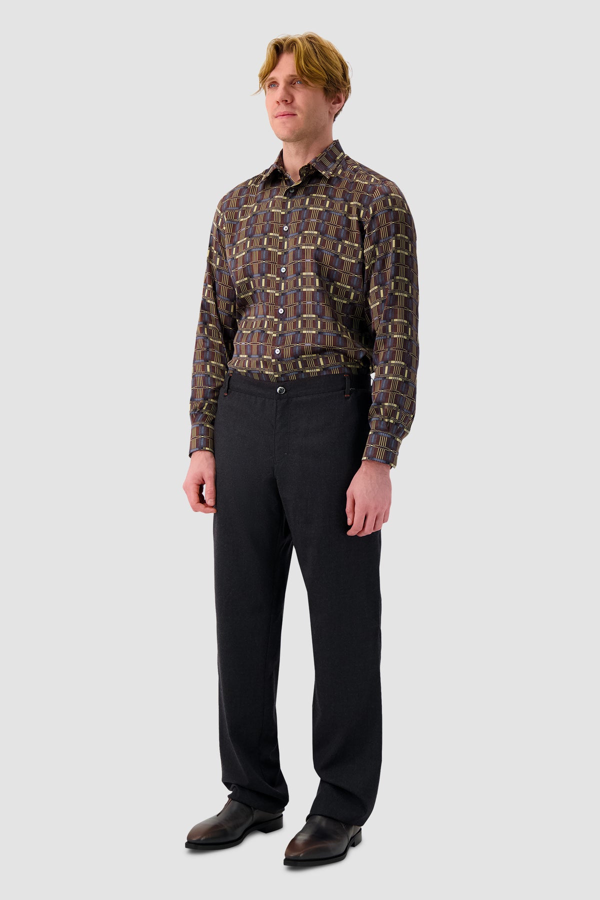 Zilli Brown Print Silk Dress Shirt
