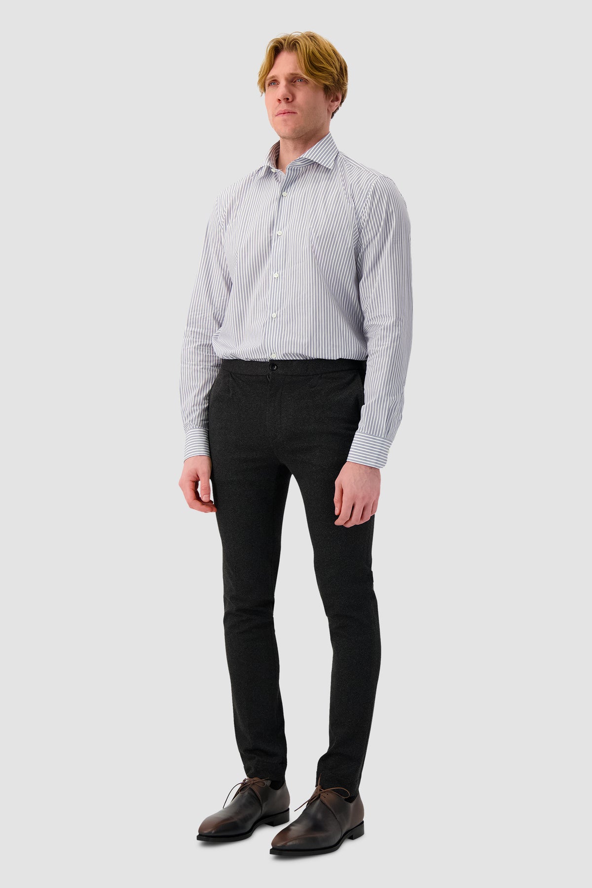 Luigi Borrelli Blue Cotton Stripe Dress Shirt