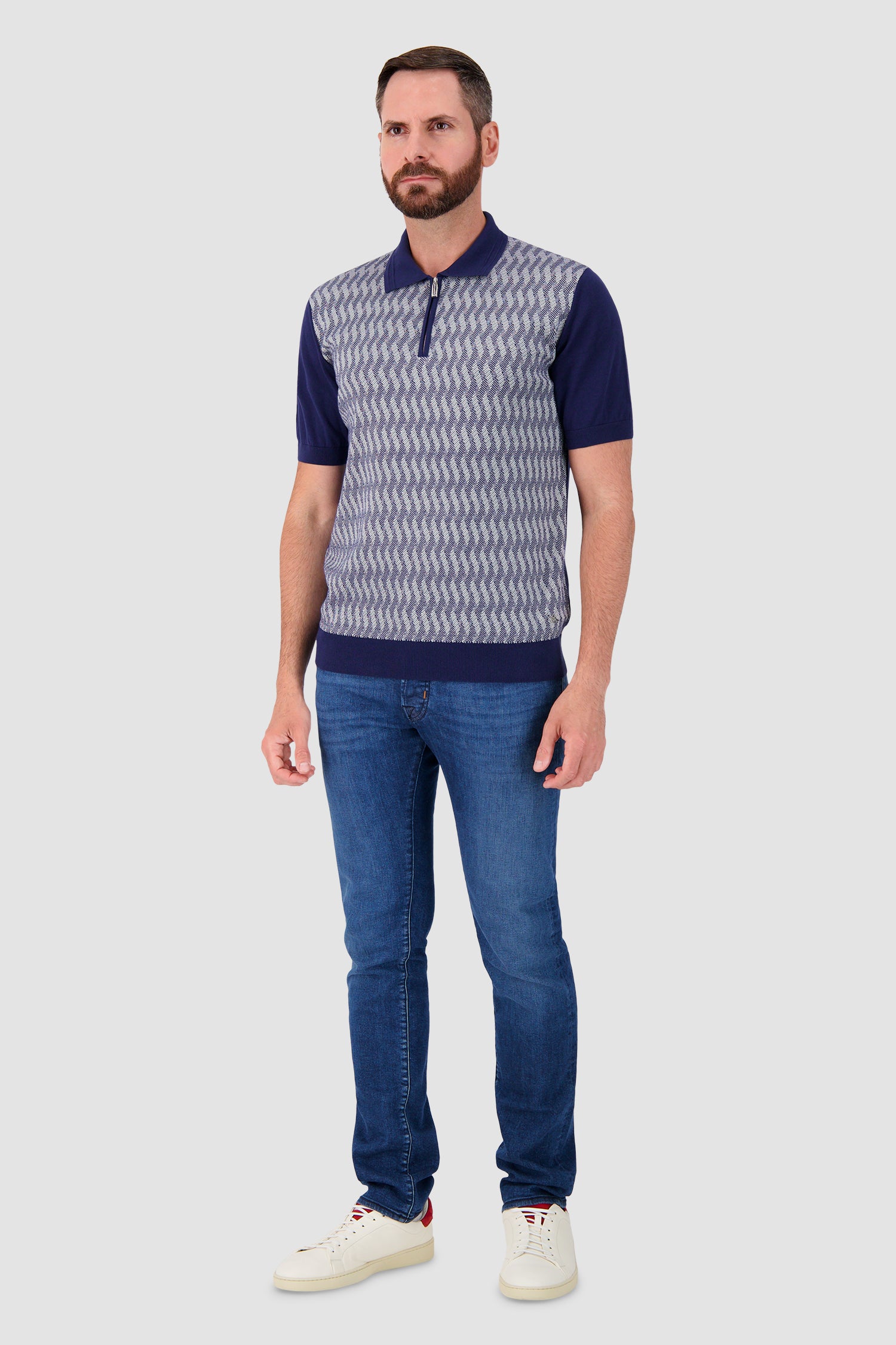 Pashmere Navy/White Zip Polo