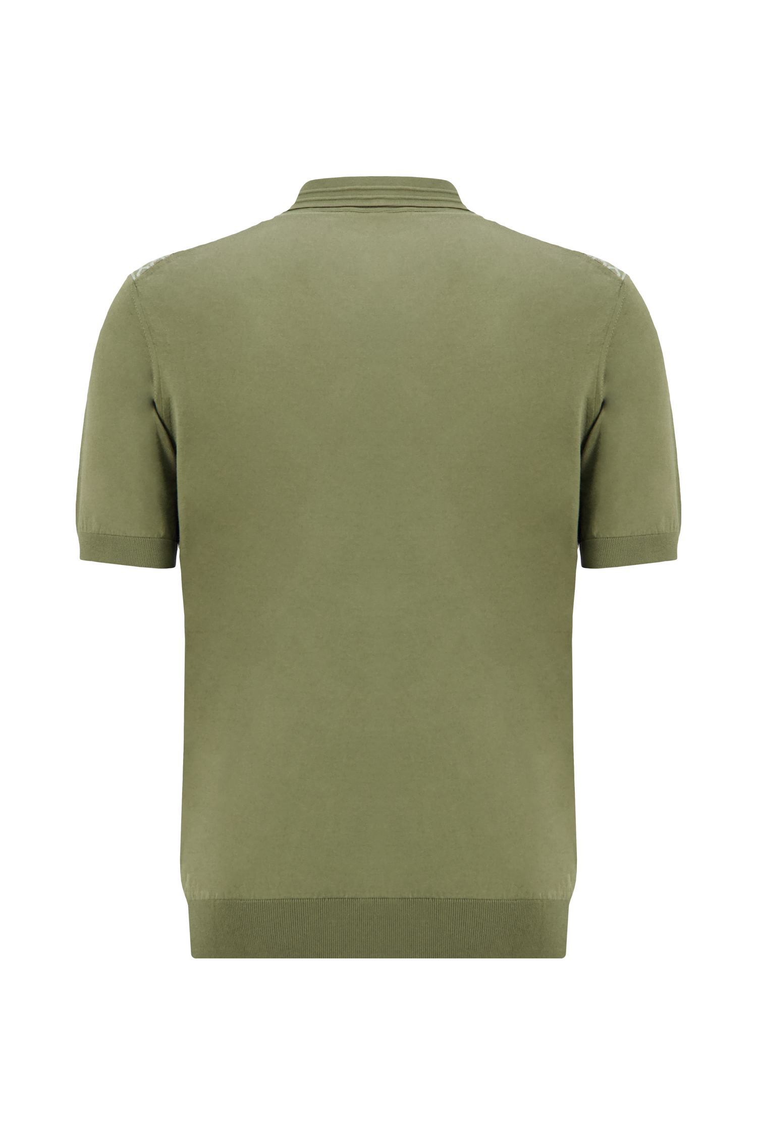 Pashmere Army Green Cashmere Zip Polo with Openwork Knit Detail