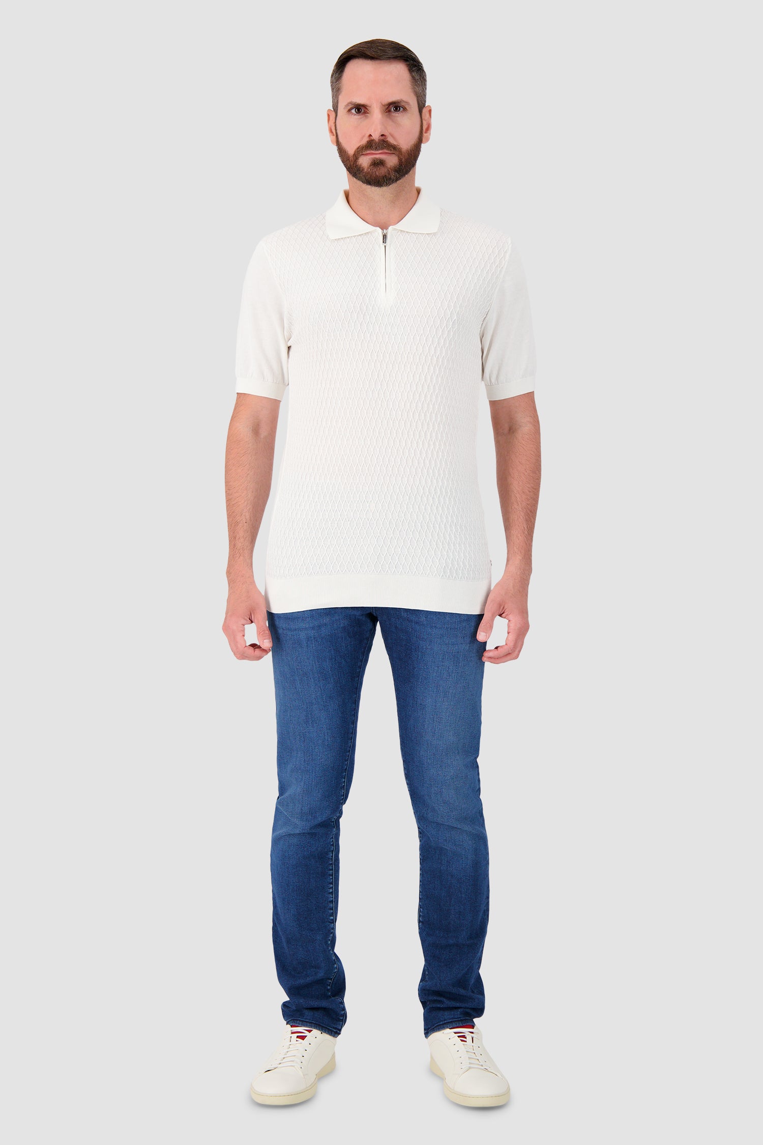 Pashmere White Textured Zip Polo