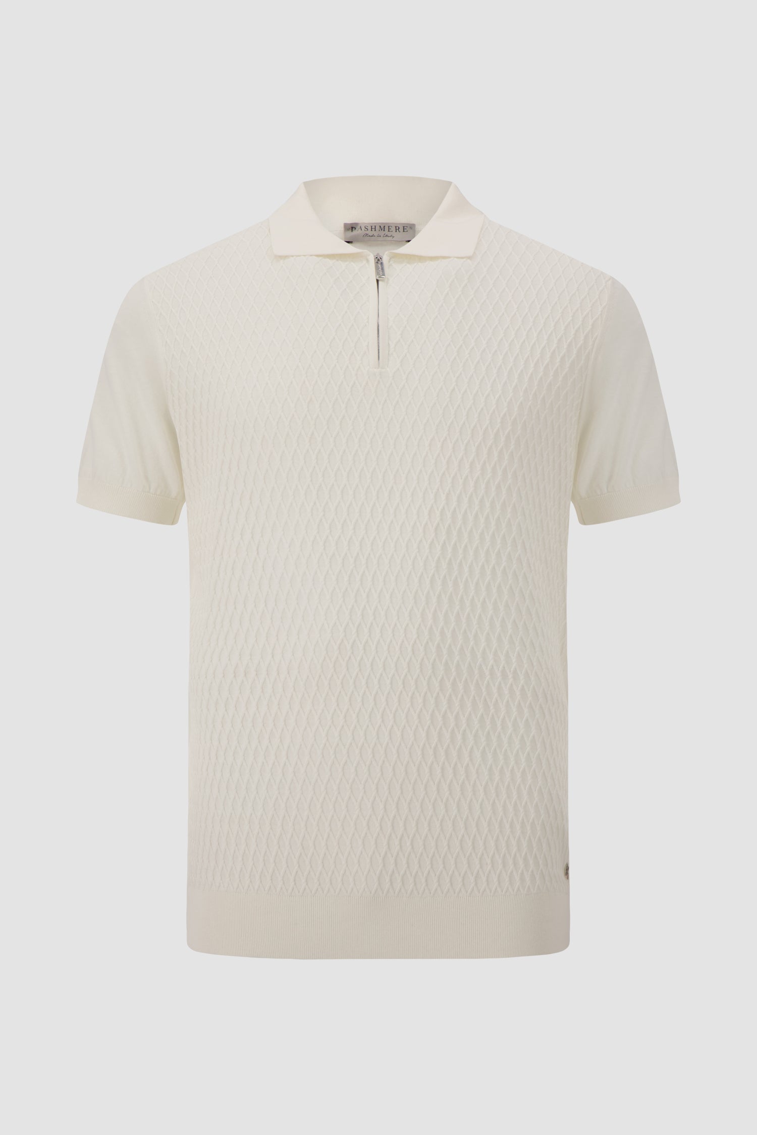 Pashmere White Textured Zip Polo
