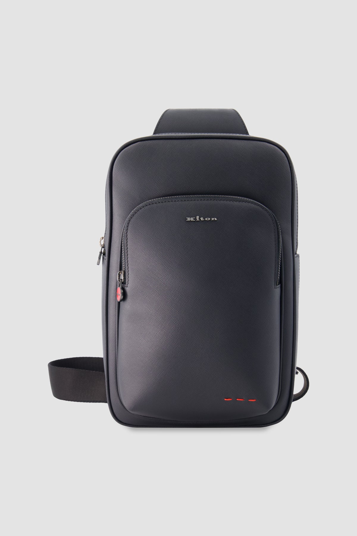Kiton Black Saffiano Leather Crossbody Sling Bag