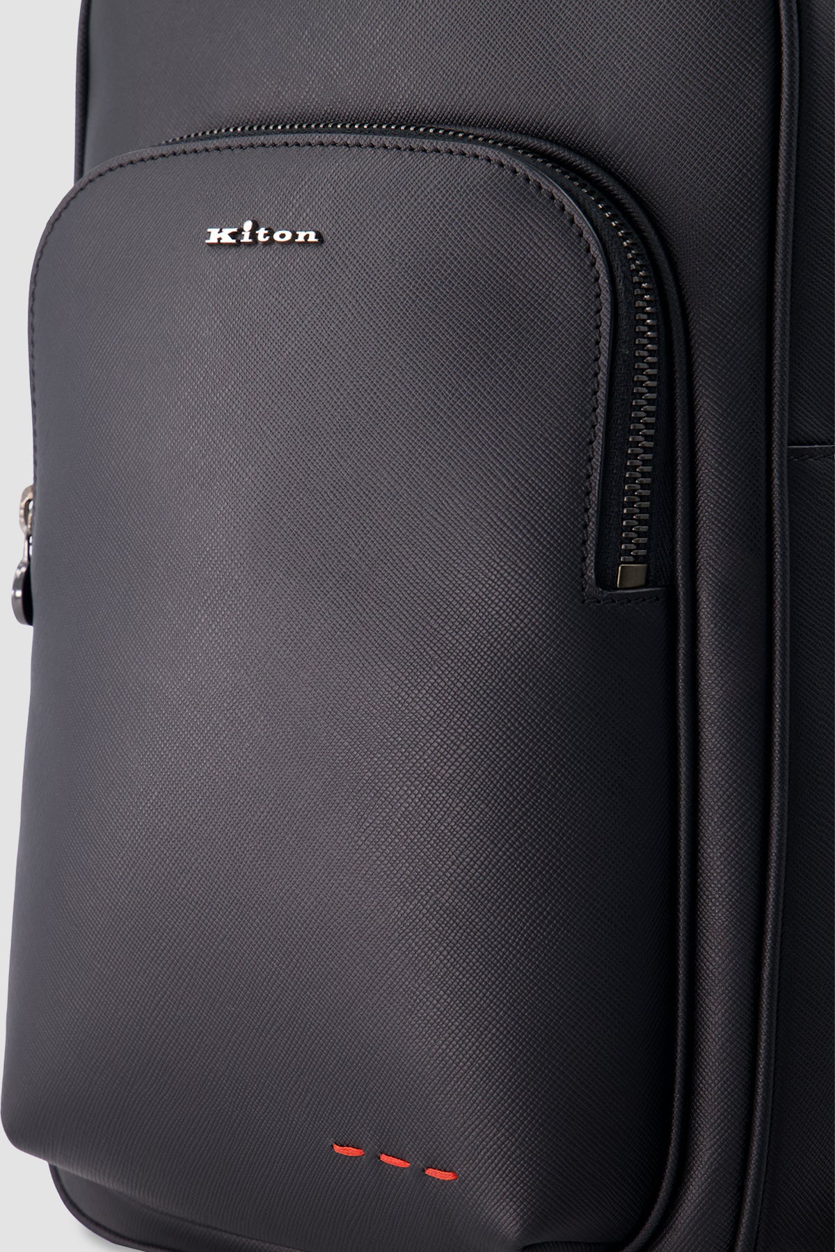 Kiton Black Saffiano Leather Crossbody Sling Bag