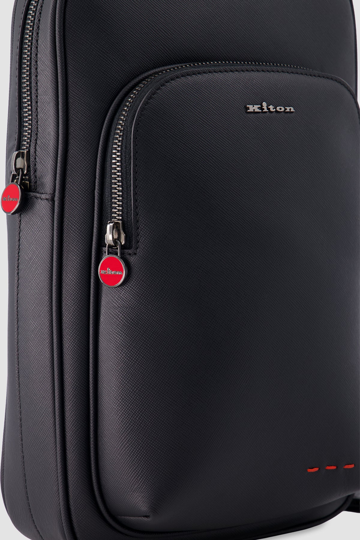 Kiton Black Saffiano Leather Crossbody Sling Bag