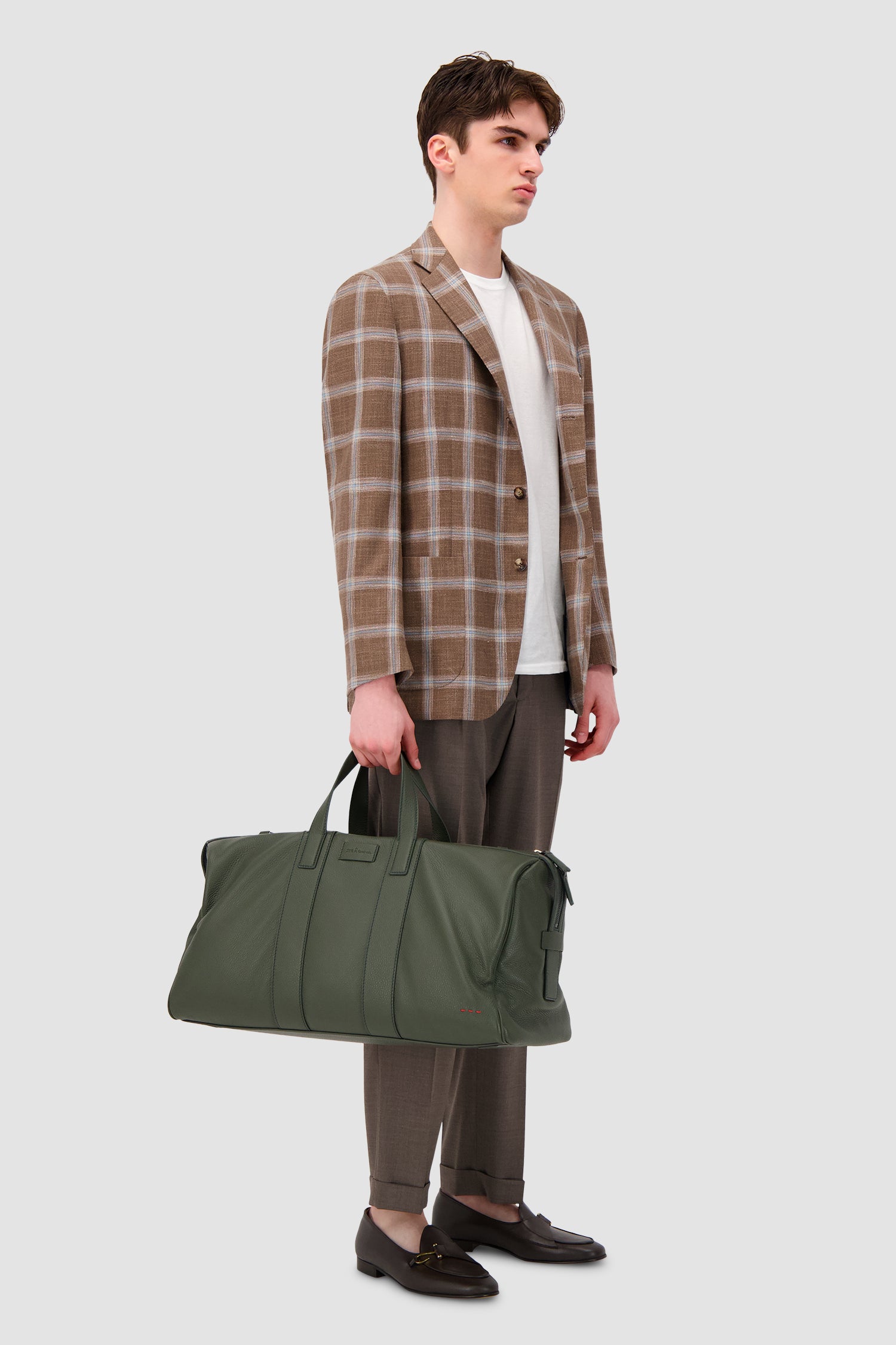 Kiton Military Green Deerskin Travel Bag